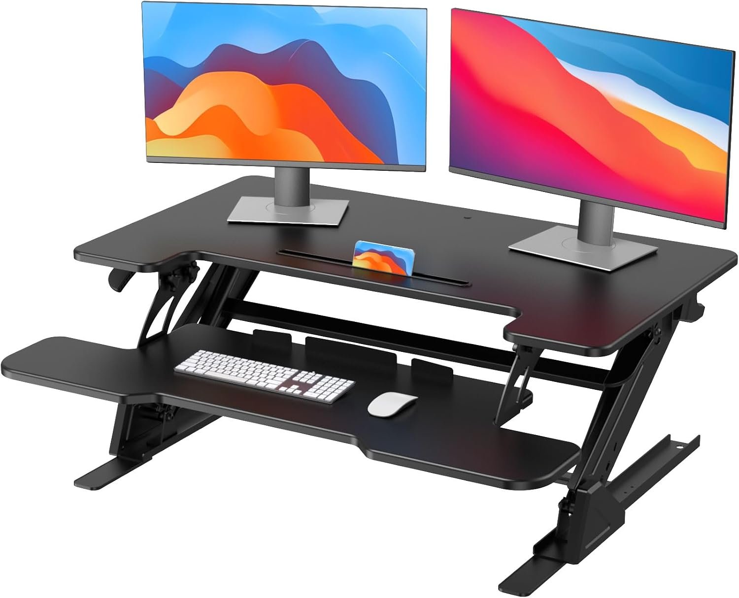 HUANUO 36″ Z-Shaped Standing Desk Converter with Wide Keyboard Tray, Black