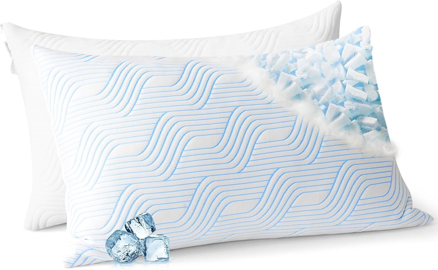 Cooling Bed Pillows for Sleeping 2 Pack Shredded Memory Foam Pillows Queen Size Set of 2 Adjustable Supportive Pillow for Back Stomach Side Sleepers Washable Removable Cover