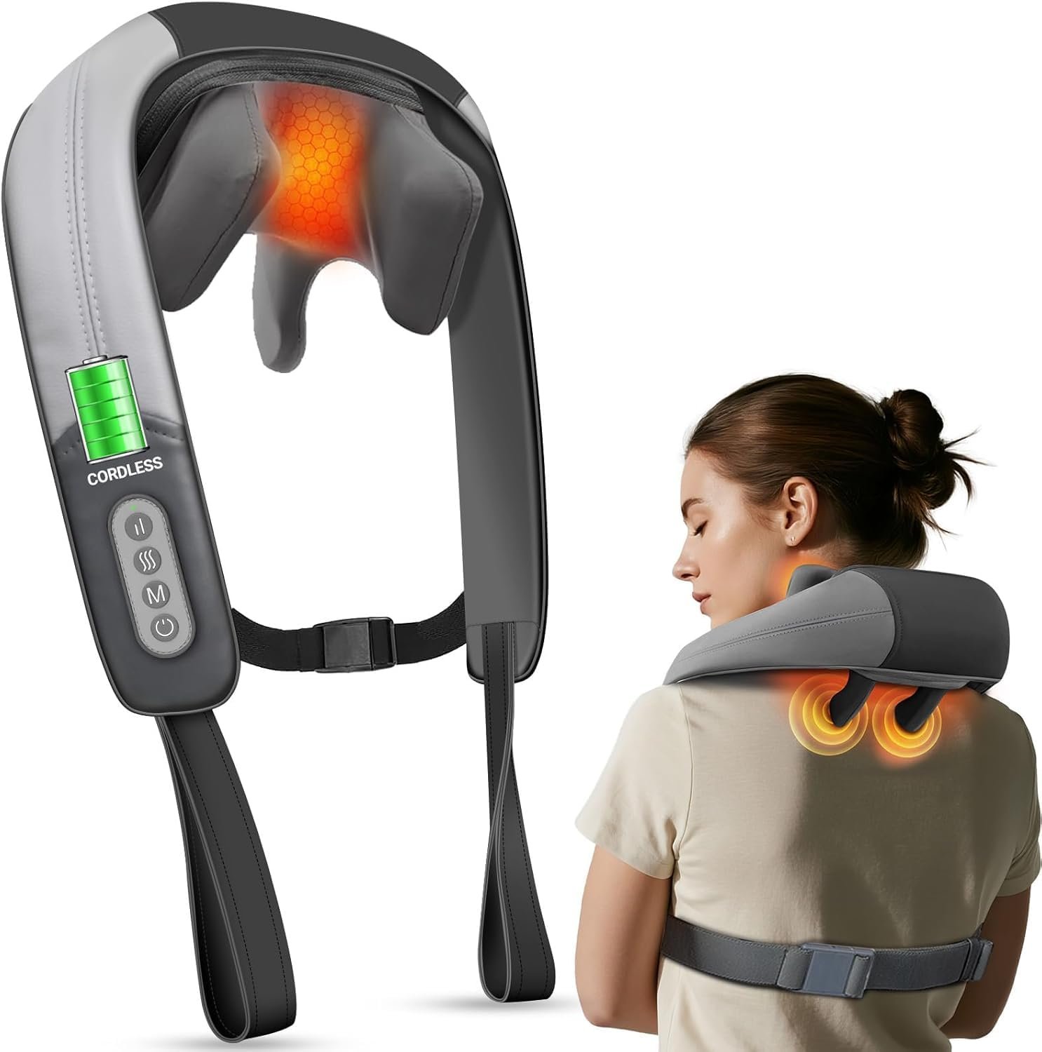 Cordless Neck and Shoulder Massager with Heat for Pain Relief Deep Tissue