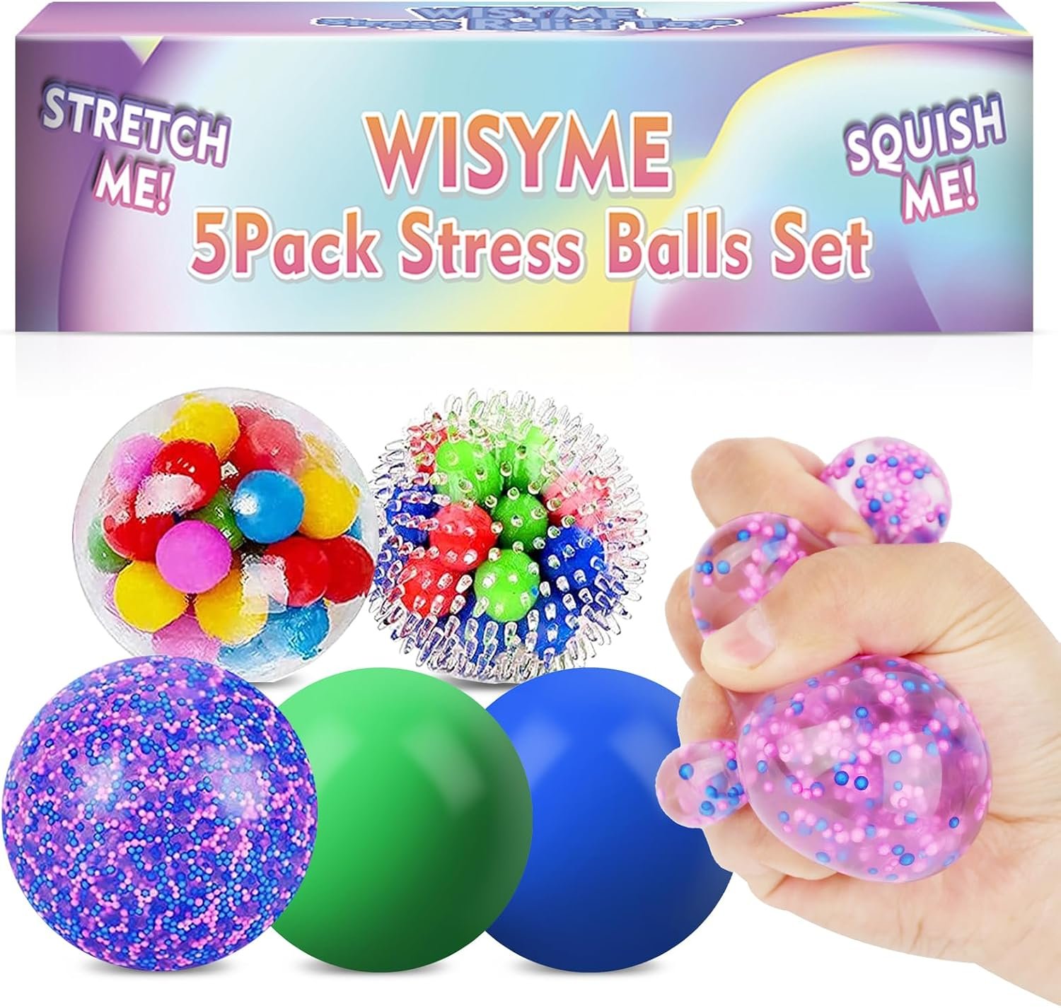 5PACK Squishy Sensory Stress Squeezing Balls, Stress Balls for Adults