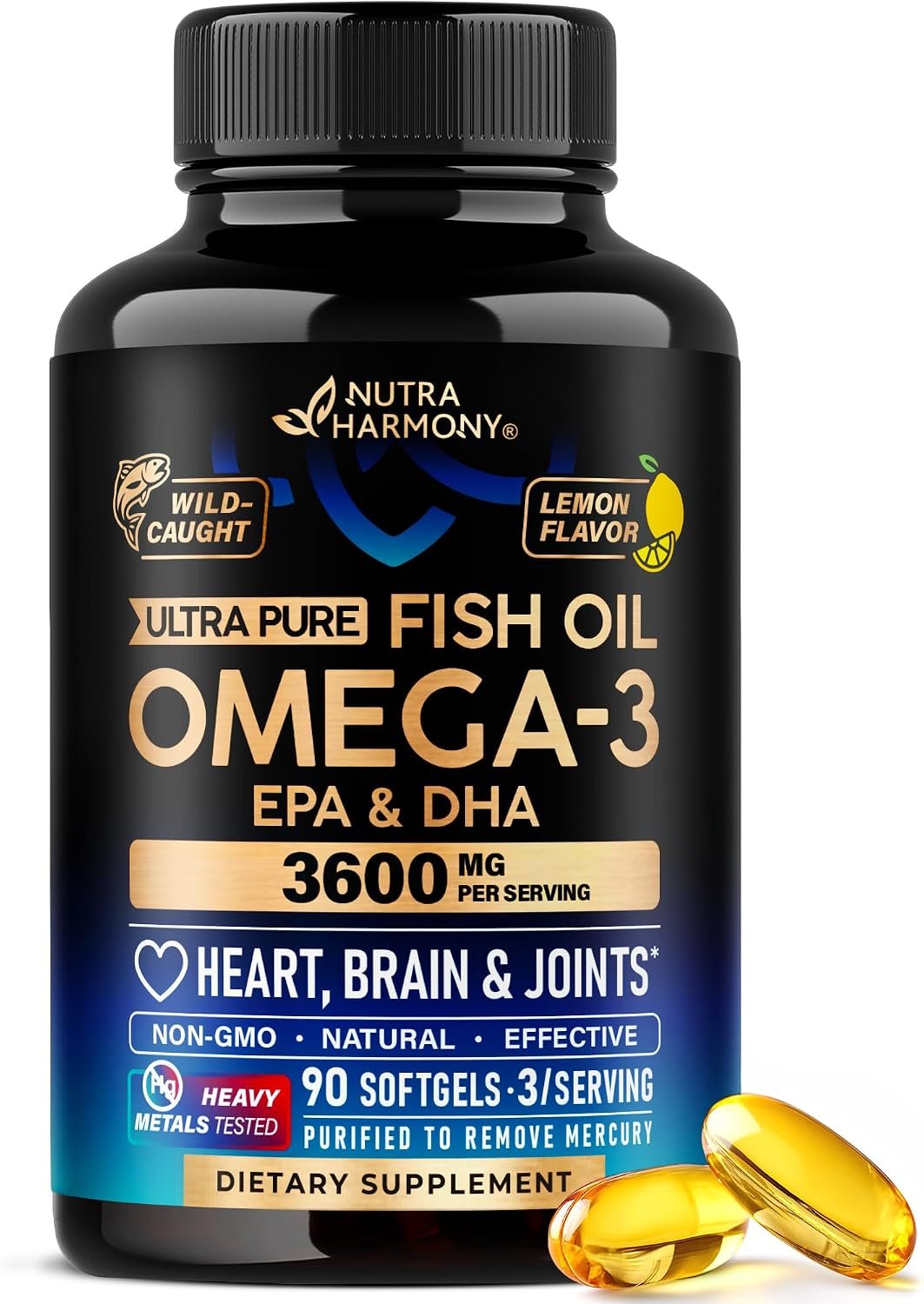 Omega 3 Fish Oil 3600 mg – Omega 3 Supplement for Men & Women – 90 Softgels
