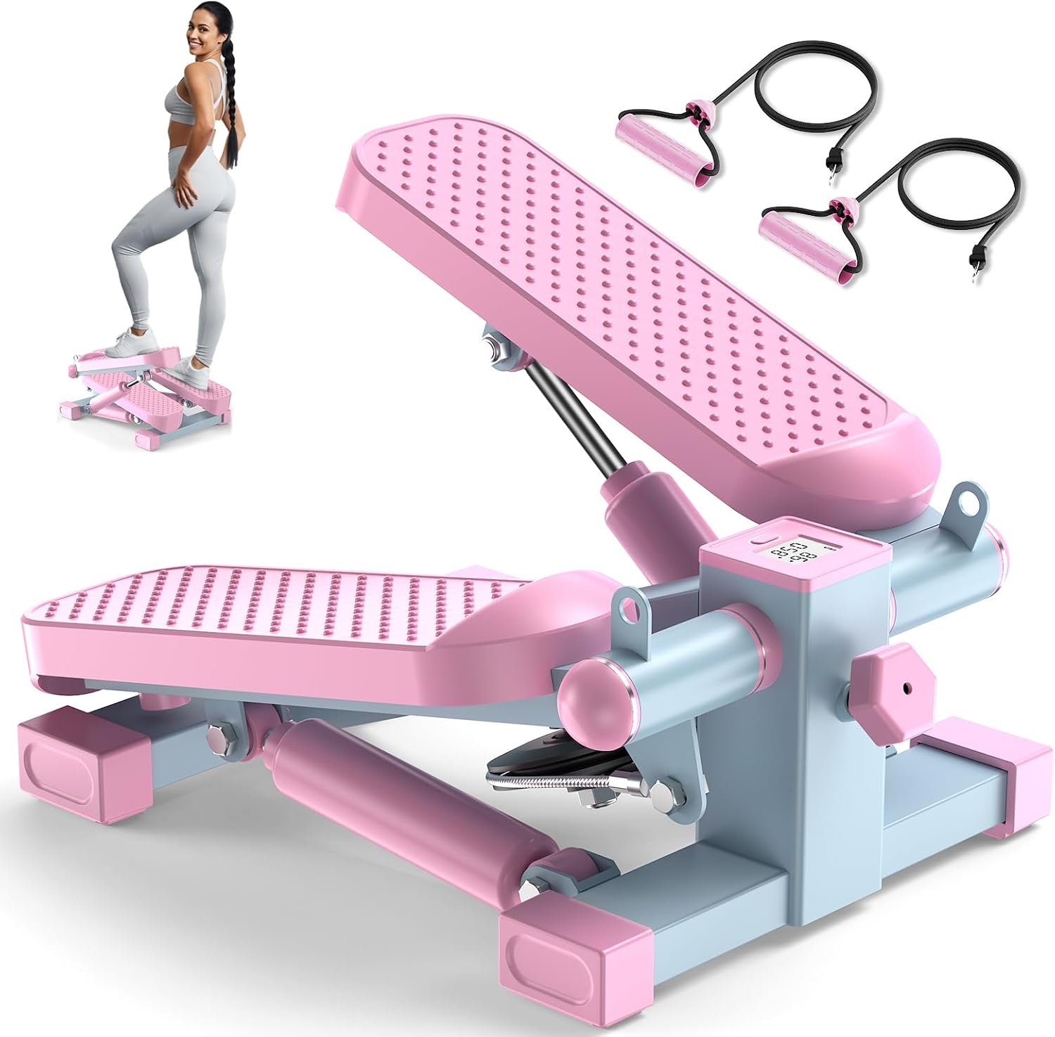 Mini Stair Stepper with Resistance Bands and LCD Monitor