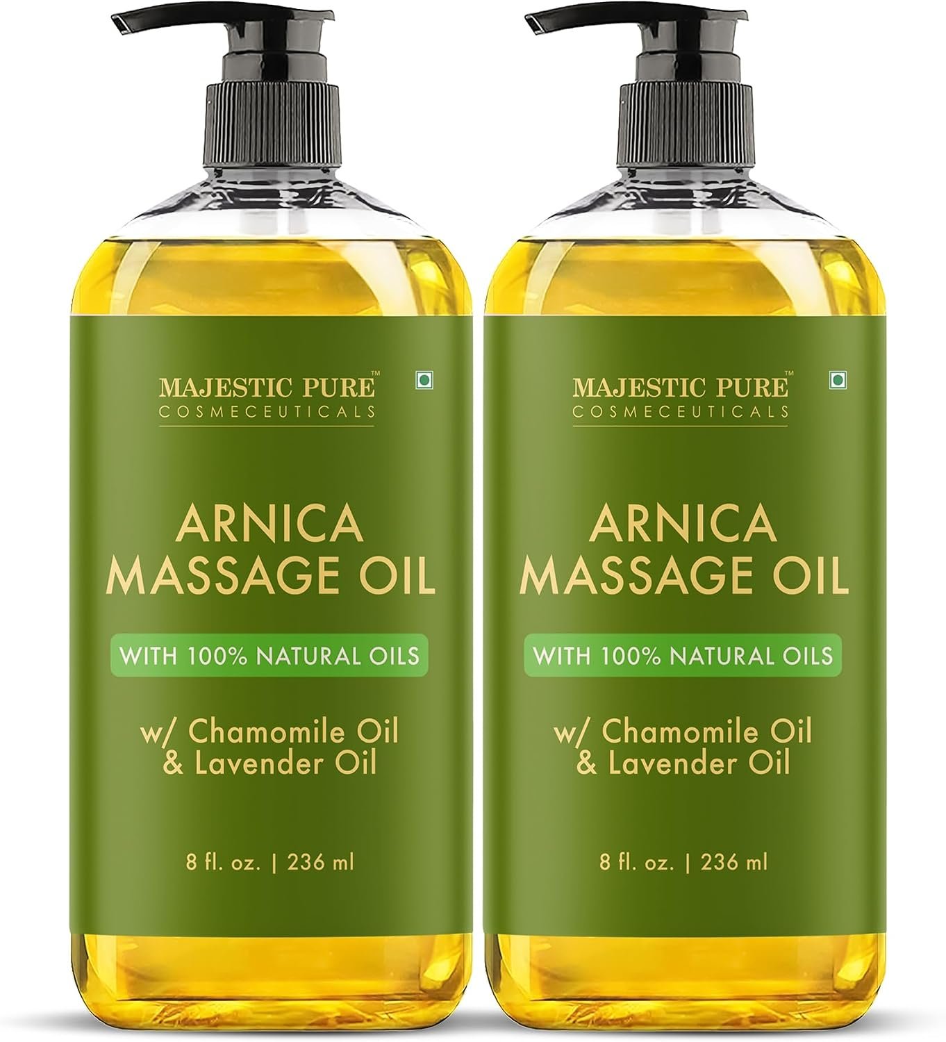 Majestic Pure Arnica Massage Oil for Men & Women, 8 Fl Oz, 2-Pack