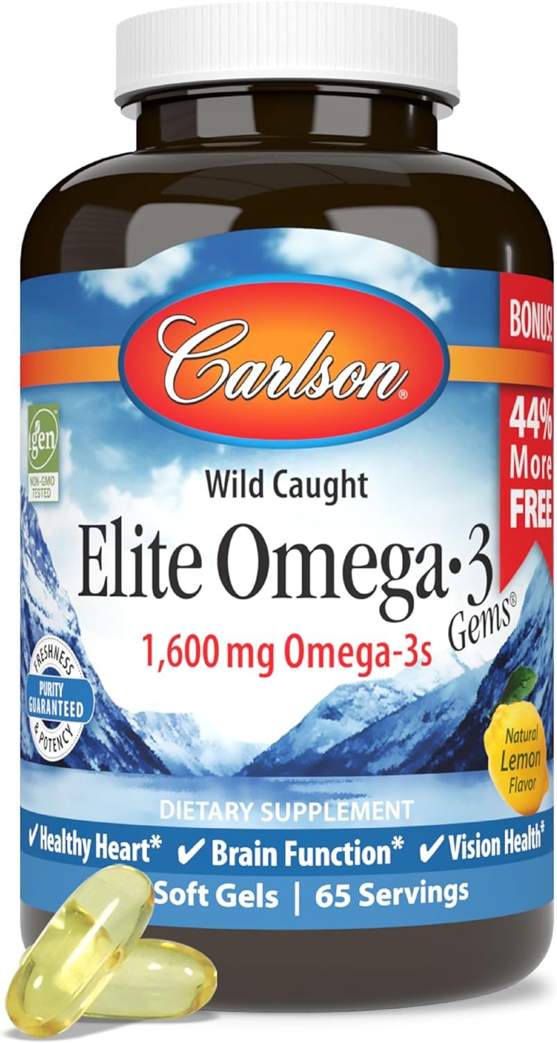 Carlson Elite Omega-3 Gems, 1600 mg, from Norway, Lemon, 130 Softgels