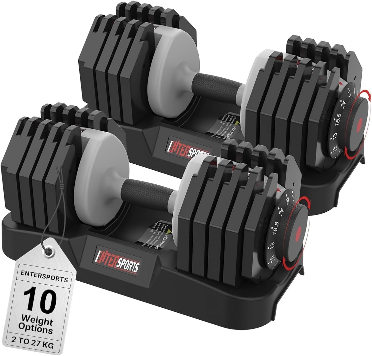 EnterSports 22/44/60/88 LBS Adjustable Dumbbell Quick Adjustment Space-saving Convertible Dumbbell with Non-Slip Handle, Changeable weights Suitable for Women Men Home Office Gym Body Strength Training
