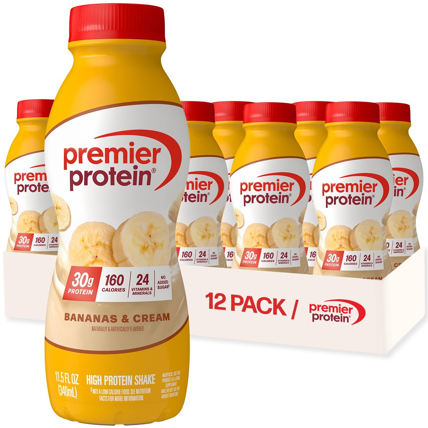 Premier Protein 30g High Protein Shake, Bananas & Cream, 12 Pack