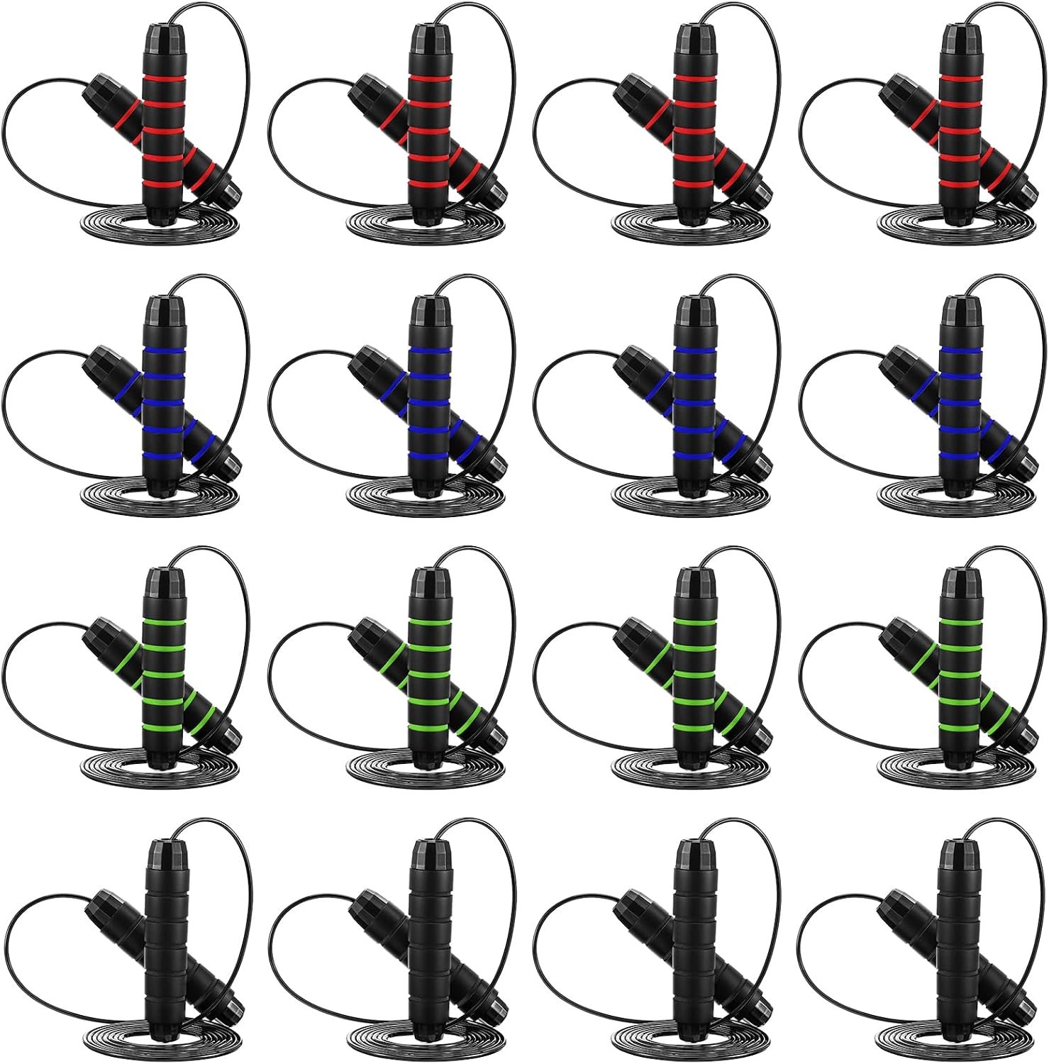 16 Pieces Jump Ropes for Fitness with Ball Bearings Speed Jumping Rope Adjustable Skipping Rope with Foam Handles Exercise Jump Rope for Men Women Cardio Training