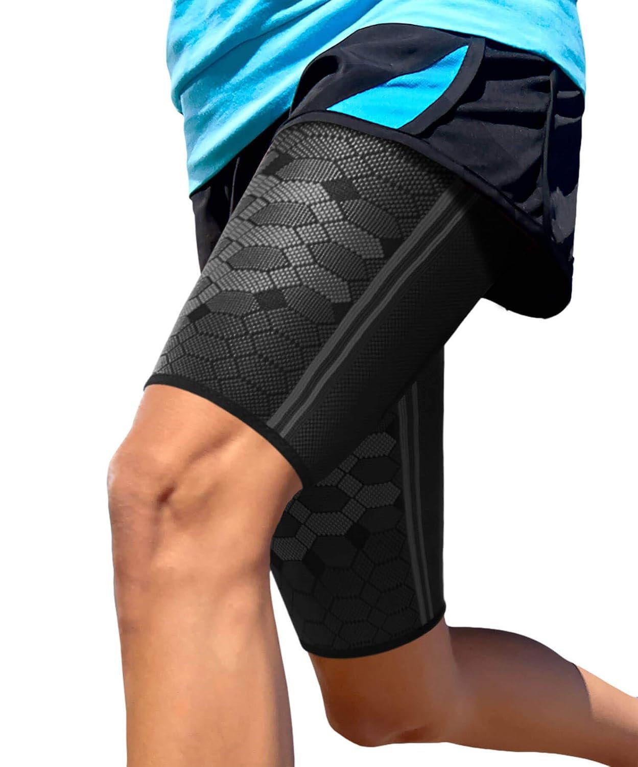 Sparthos Thigh Compression Sleeves, Quad Wrap, Hamstring Brace – Black-L