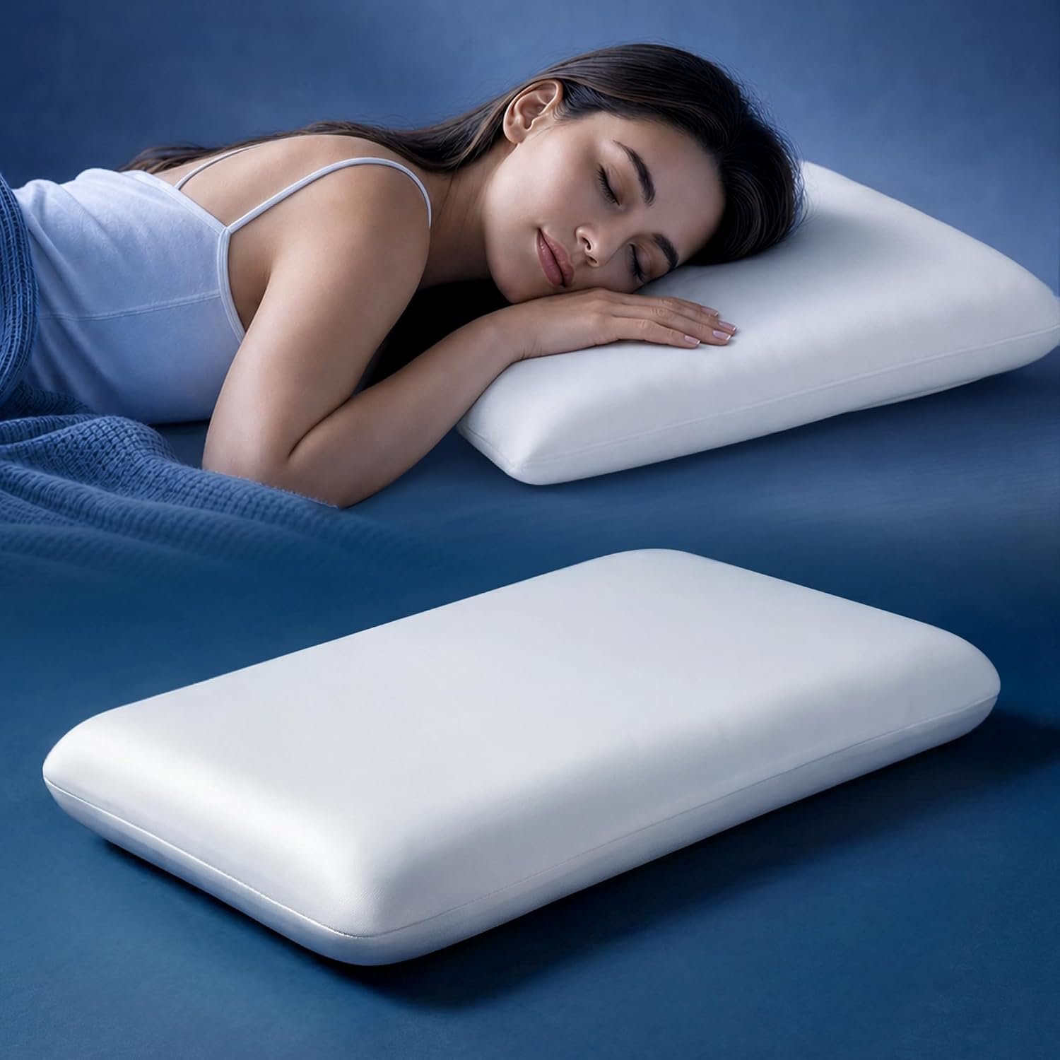 Ultra Thin Cervical Neck Pillows for Neck Pain Relief, Soft Memory Foam Pillow w/ Neck Alignment Support, Restful & Breathable Cooling Pillow, Odorless Bed Pillow for Stomach and Back Sleepers 2.75″
