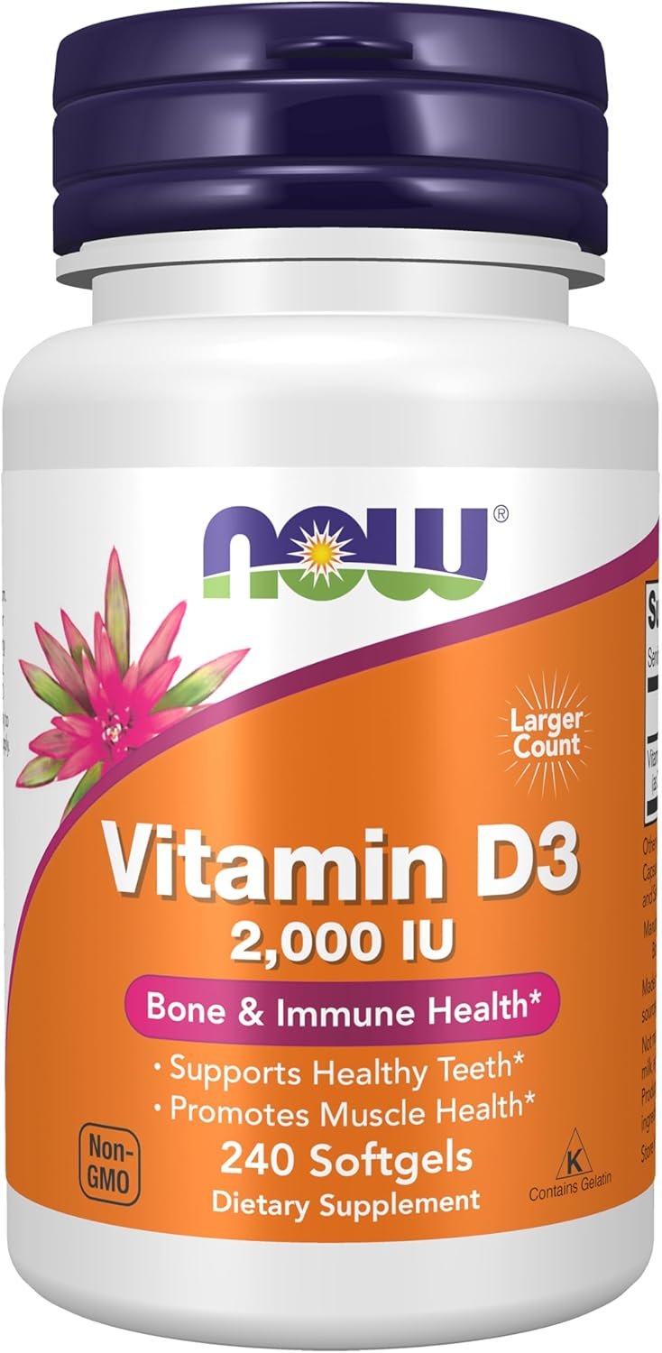 NOW Supplements, Vitamin D-3 2,000 IU, Structural Support*, 240 Softgels