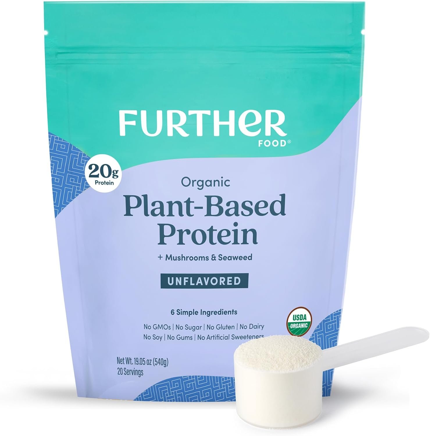 Further Food Organic Vegan Protein Powder, Unflavored, 20g, 19.05 Oz