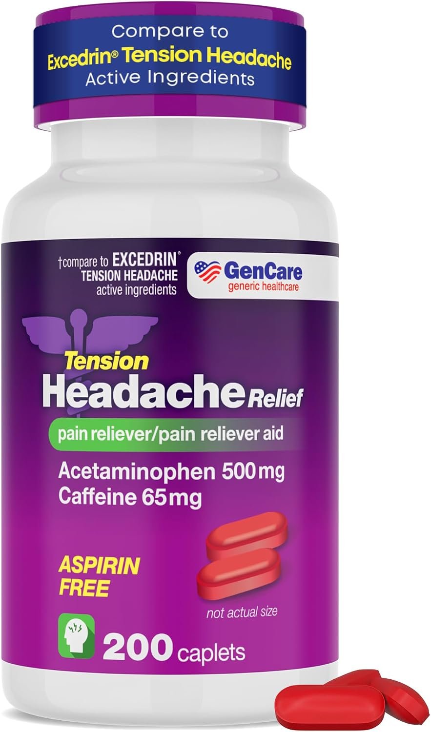 GenCare Tension Headache Relief, Acetaminophen & Caffeine, 200 Ct