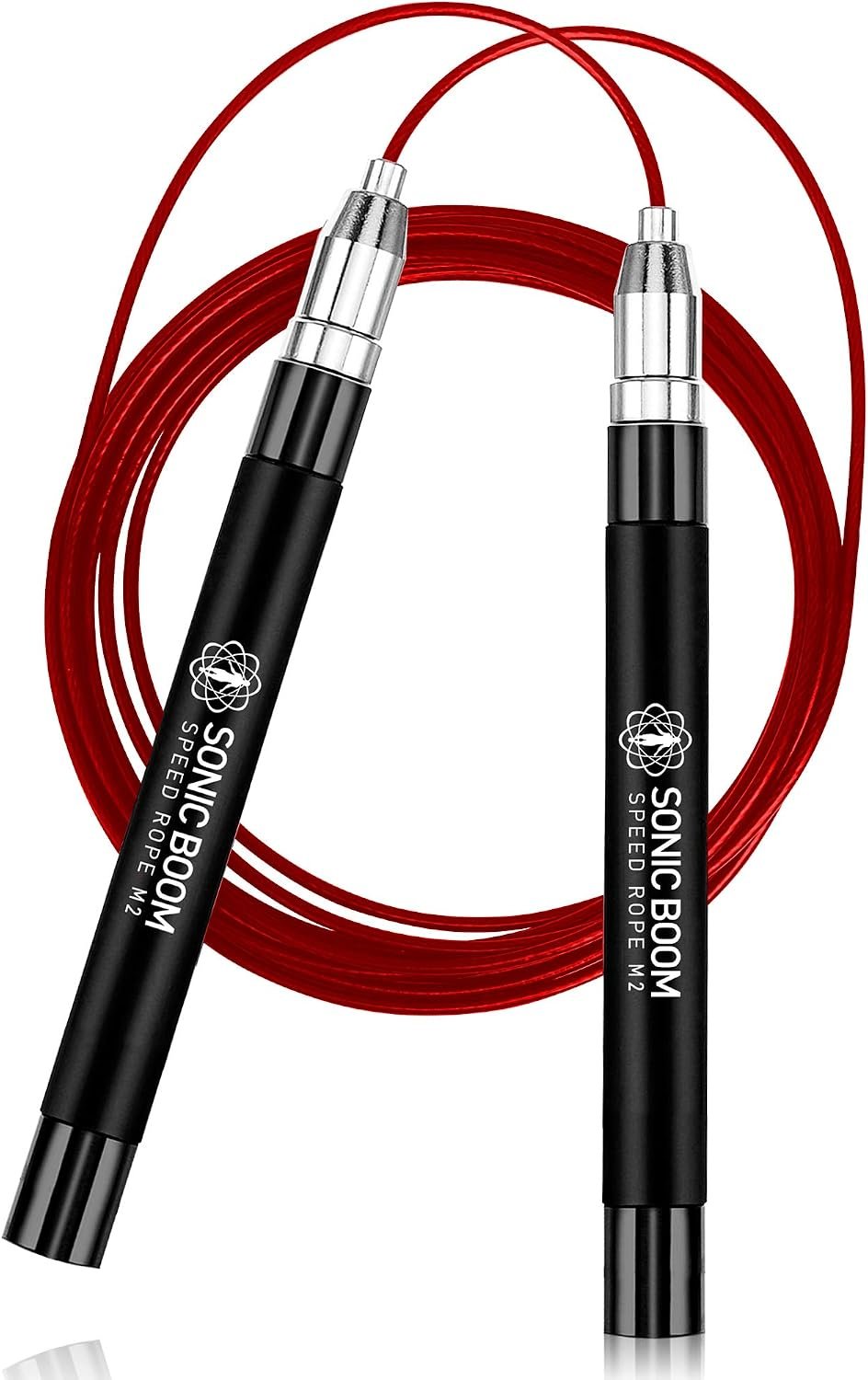 Epitomie Fitness Sonic Boom M2 High Speed Jump Rope – Patent Pending Self-Locking, Screw-Free Design – Weighted, 360 Degree Spin, Silicone Grip with 2 Speed Rope Cables for Home Workout, & More