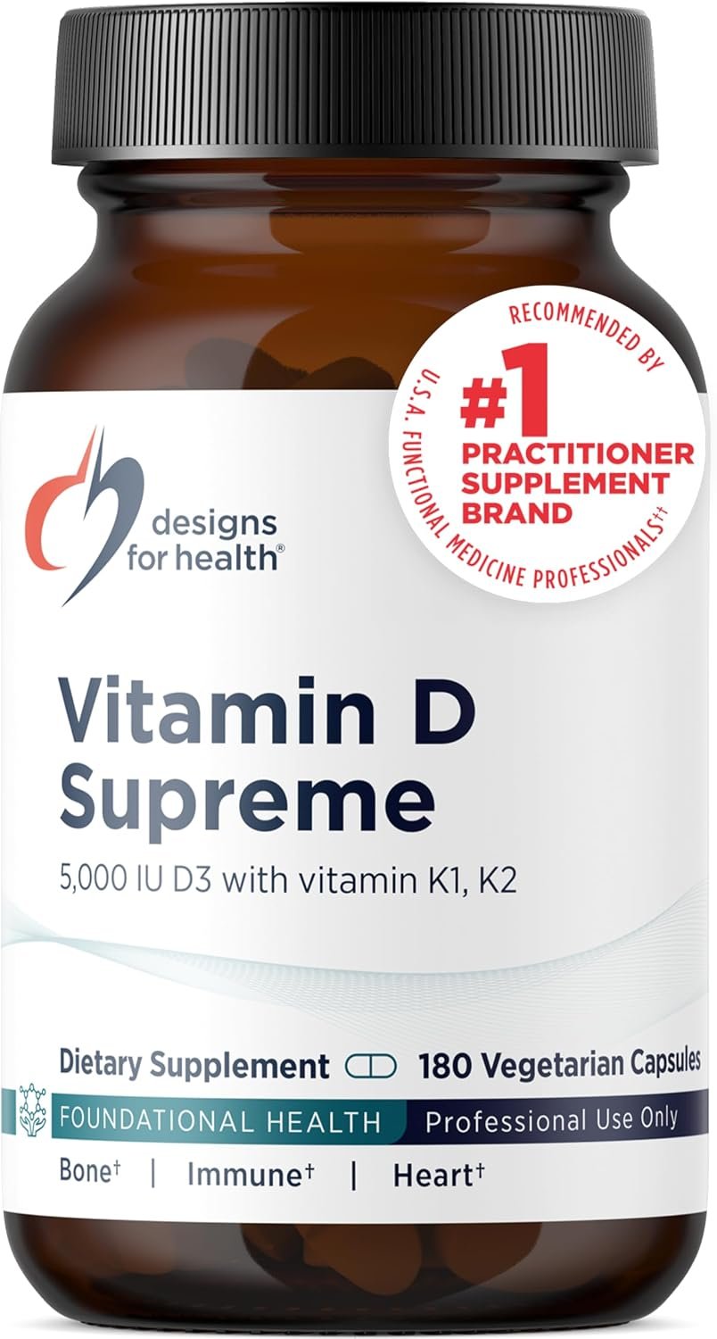 Designs for Health Vitamin D Supreme – Vitamin D 5000 IU with 2000mcg Vitamin K as MK4 for Bone Health, Heart Health, Mood & Immune Support – Vitamin D3 Enhanced with GG Supplement (180 Capsules)
