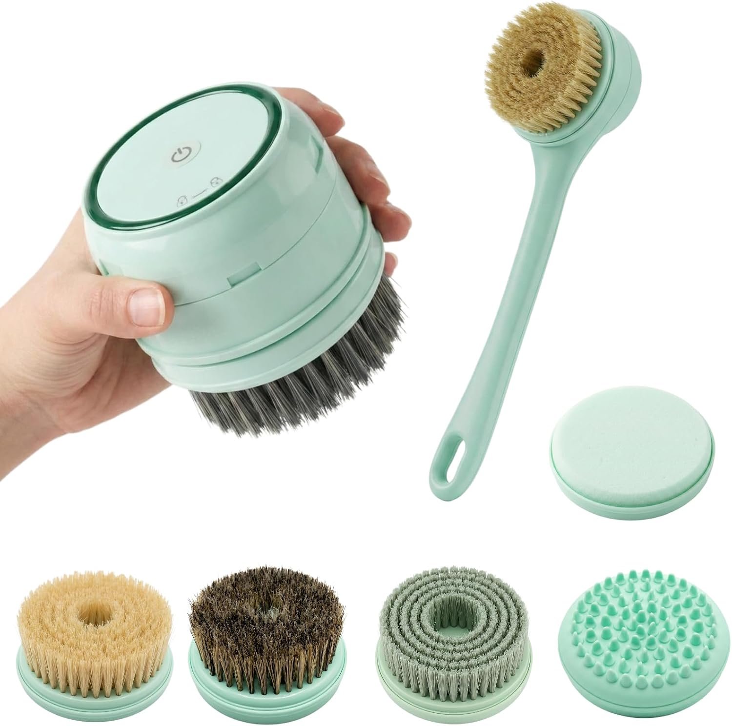 Electric Dry Brush, 5-in-1 Waterproof Body Scrubber with Handle