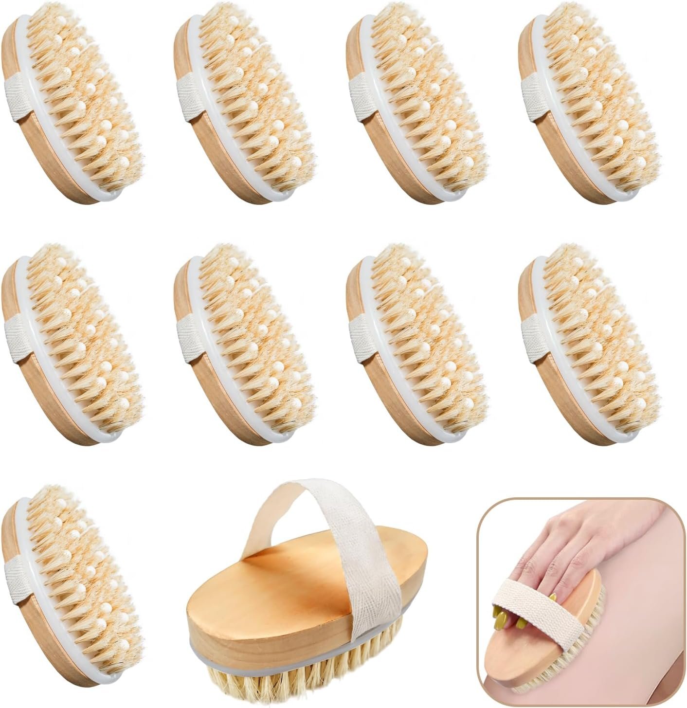 12 Pcs Dry Brushes for Body Exfoliating Brush and Massage Nodule Scrubber Beauty Exfoliator with 12 Hooks for Shower, Bath, and Back Circulation Improvement Dead Skin Remove (Oval)