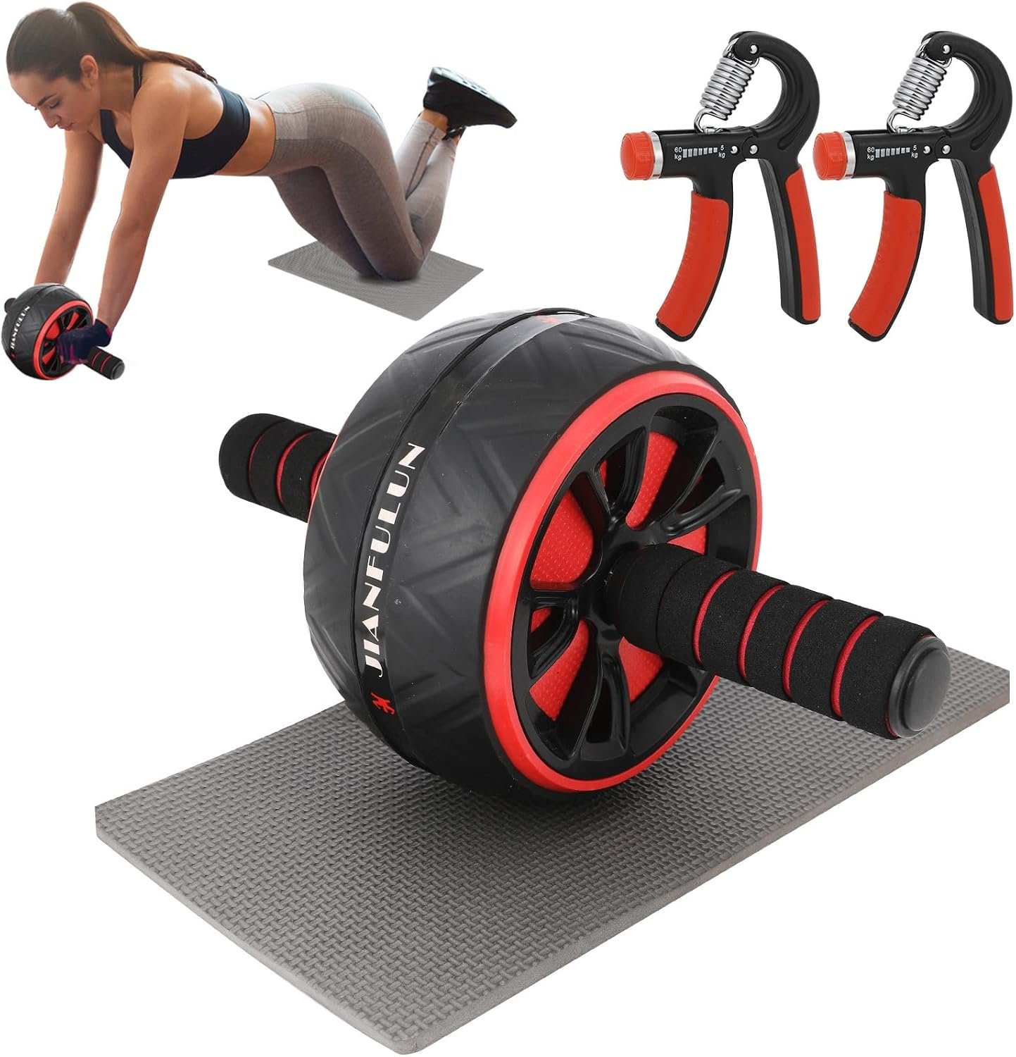 Ab Roller Wheel, Ab Workout Equipment for Abdominal & Core Strength Training, Home Gym Fitness Exercise Wheels for Women Men, with 2 Grip Strength Trainer & Knee Pad Accessories