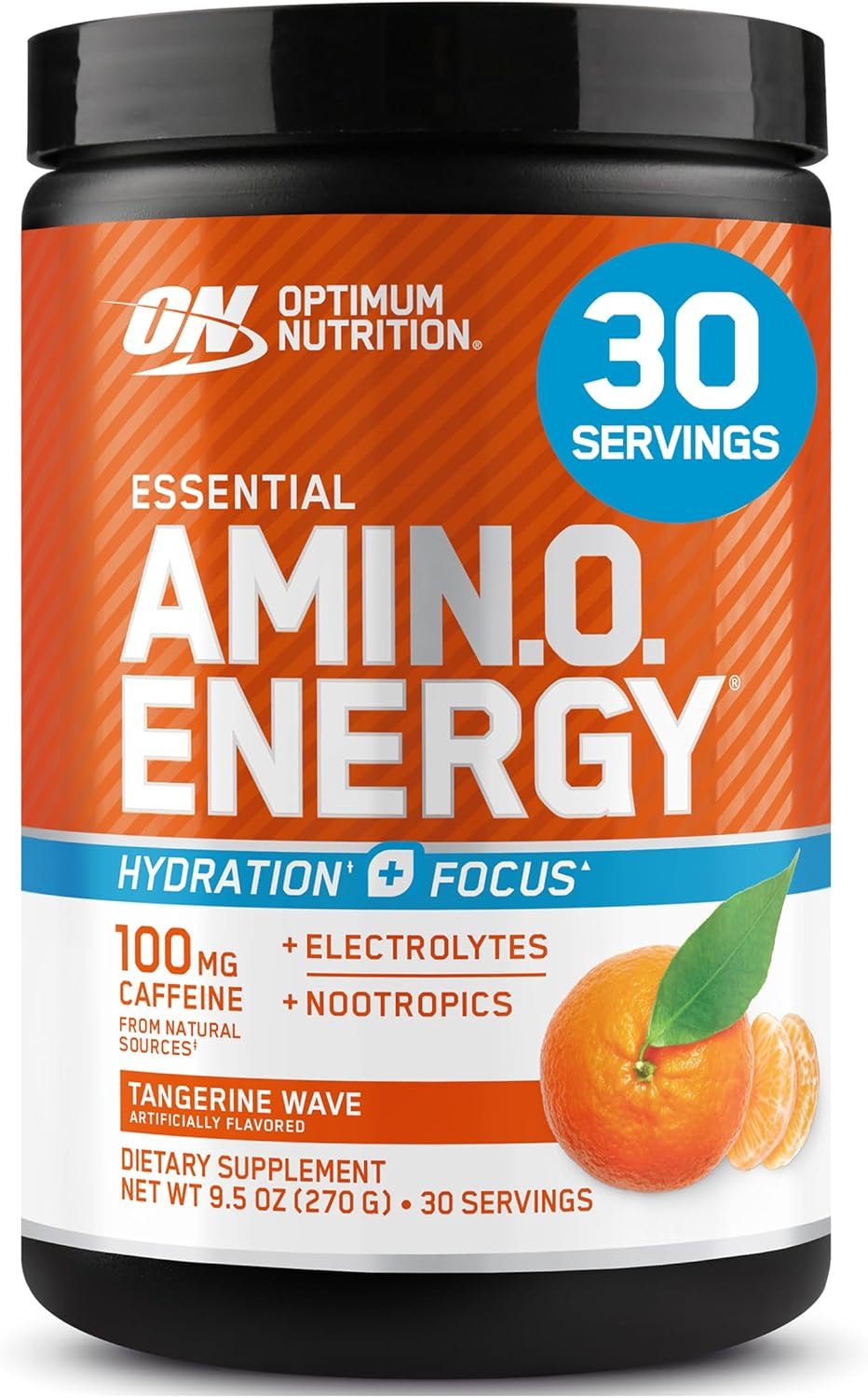 Optimum Nutrition Amino Energy Powder Plus Focus, Tangerine Wave, 9.5 Oz