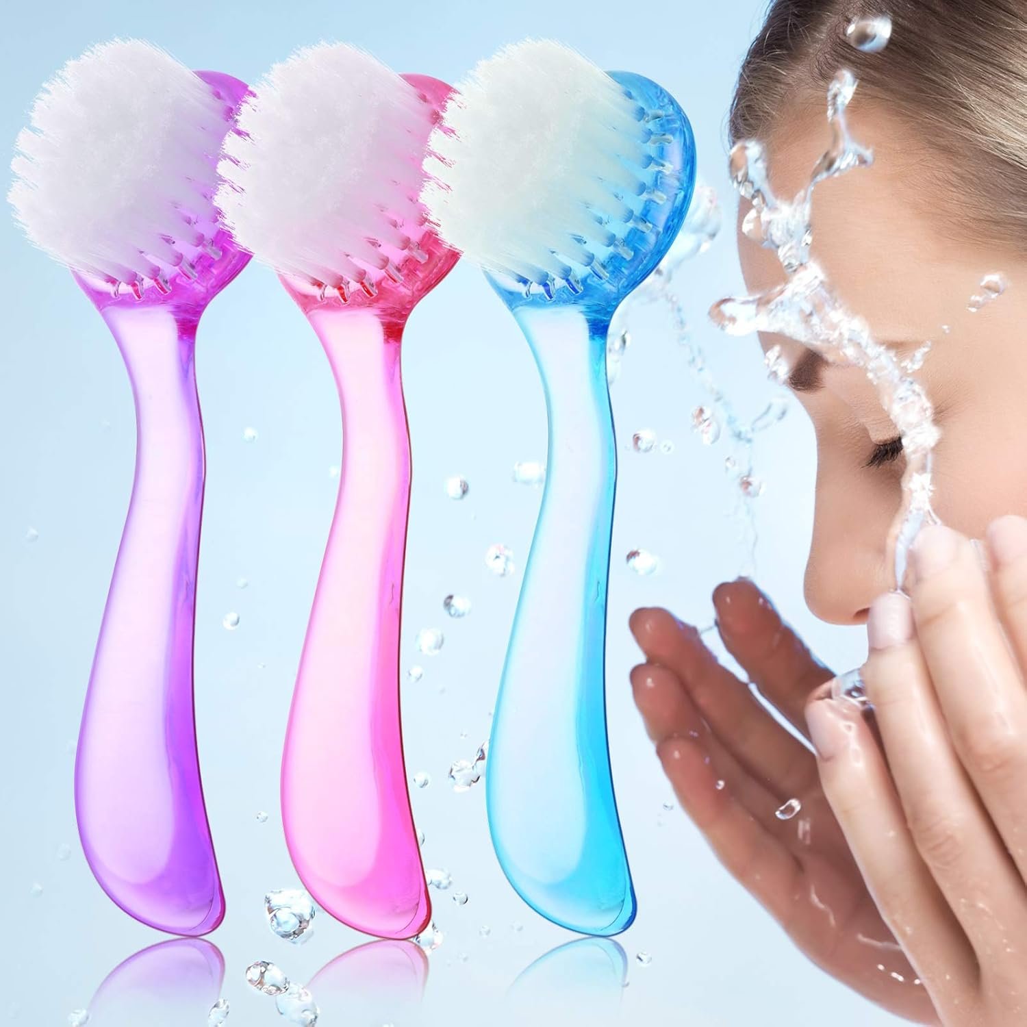 Patelai 3 Pieces Facial Cleansing Brush Face Scrub,Pink, Purple, Blue