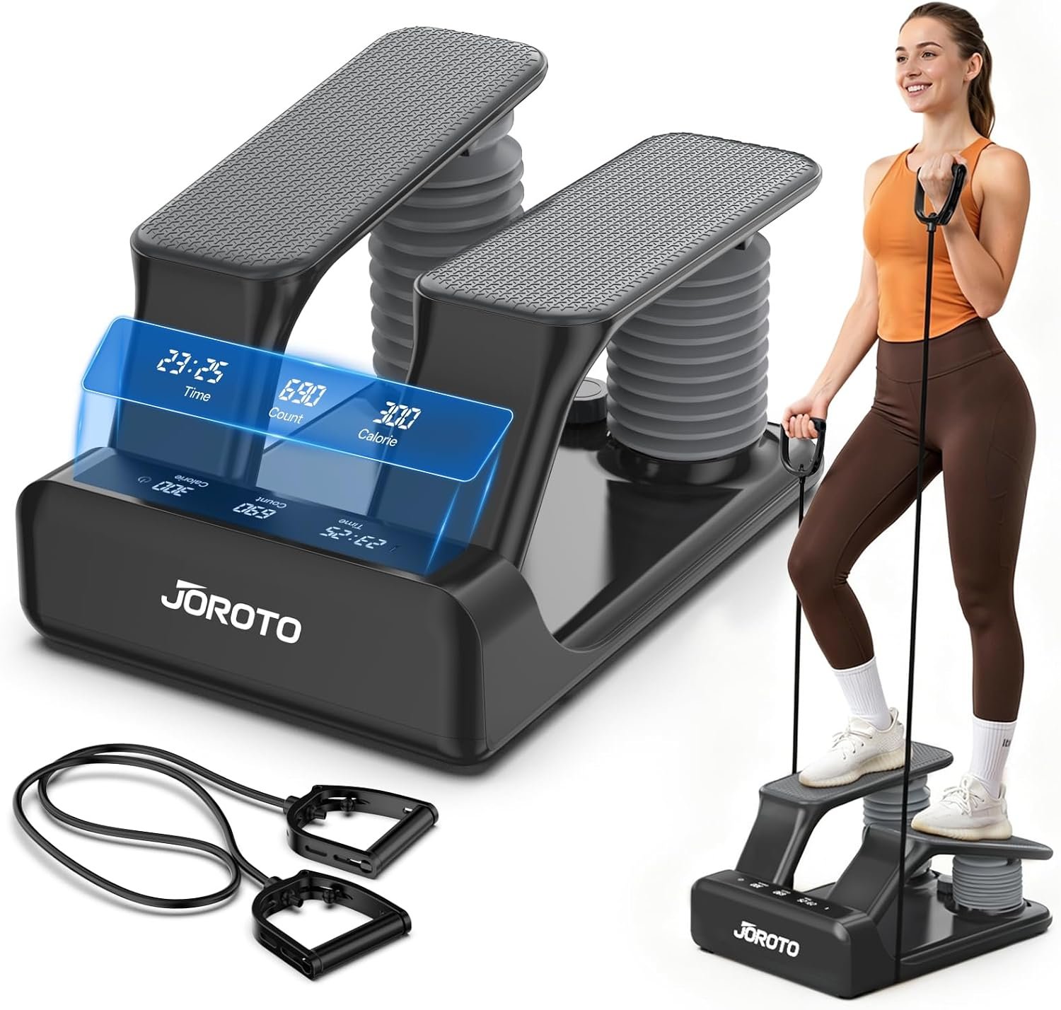 JOROTO Air Stepper Exercise Machine with LED Monitor and Resistance Bands, 300LB Capacity Stair Stepper, 5-Level Adjustable Resistance and Low-Impact Steppers for Exercise at Home