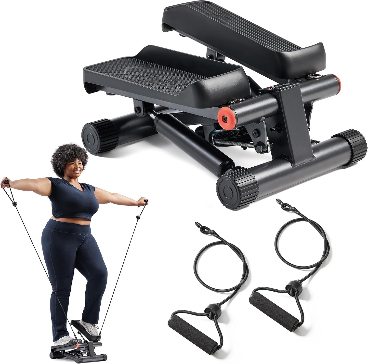 Sunny Health & Fitness Mini Stair Stepper w/Resistance Bands for Home Gym