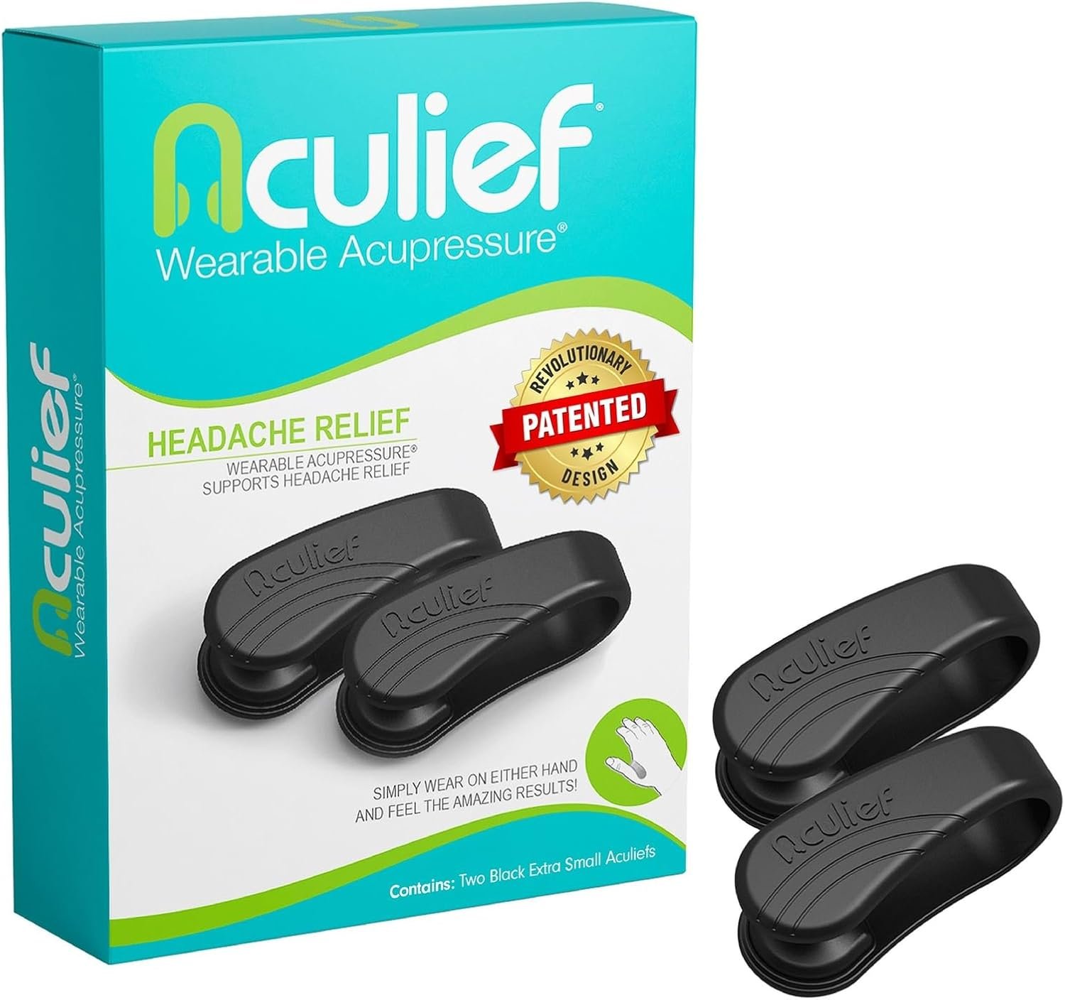 Aculief Wearable Acupressure Clip – Portable Stress Reducer – Hand Acupressure Clip for Relaxation – Acupuncture-Inspired Wellness – Pack of 2, X-Small, Black