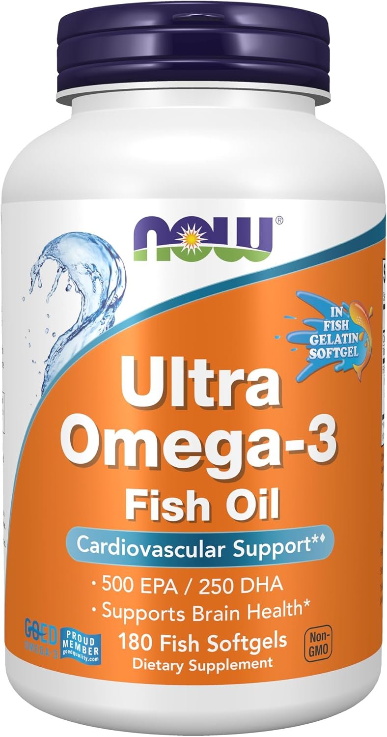 NOW Supplements, Ultra Omega-3, 500 EPA 250 DHA, 180 Fish Gelatin Softgels