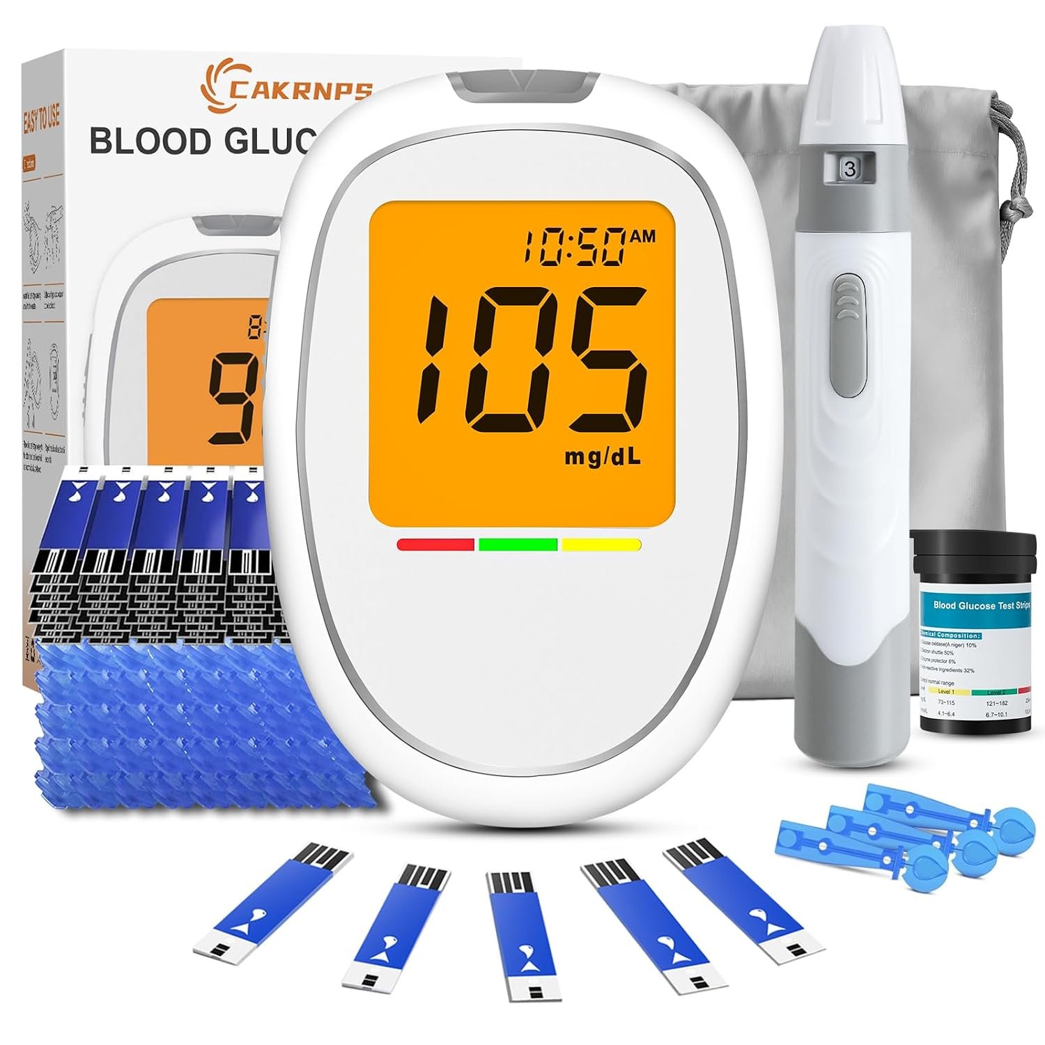 Blood Glucose Monitor Kit, Blood Sugar Testing kit with 50 Blood Sugar Test Strips, 50 Lancets, 1 Blood Glucose Meter, 1 Lancing Device, No Coding Required, Meter Glucometer Kit for Diabetes Testing for Home/Travel Use