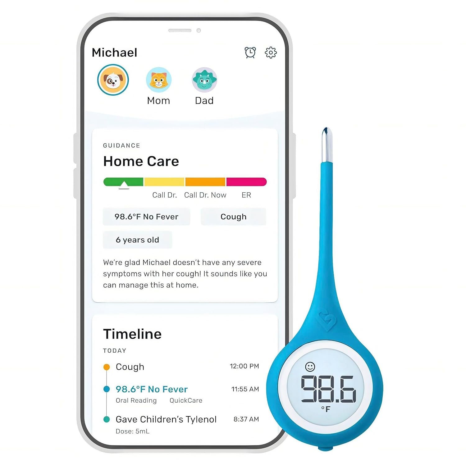 Kinsa QuickCare Smart Digital Thermometer, FDA Cleared