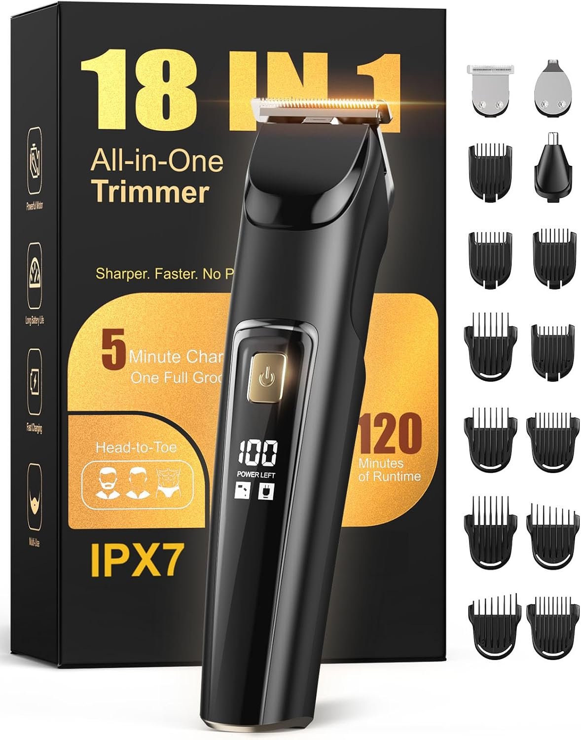 Beard Trimmer for Men, Fast Charging 4-in-1 Kit, 18 Lengths, Gift for Men