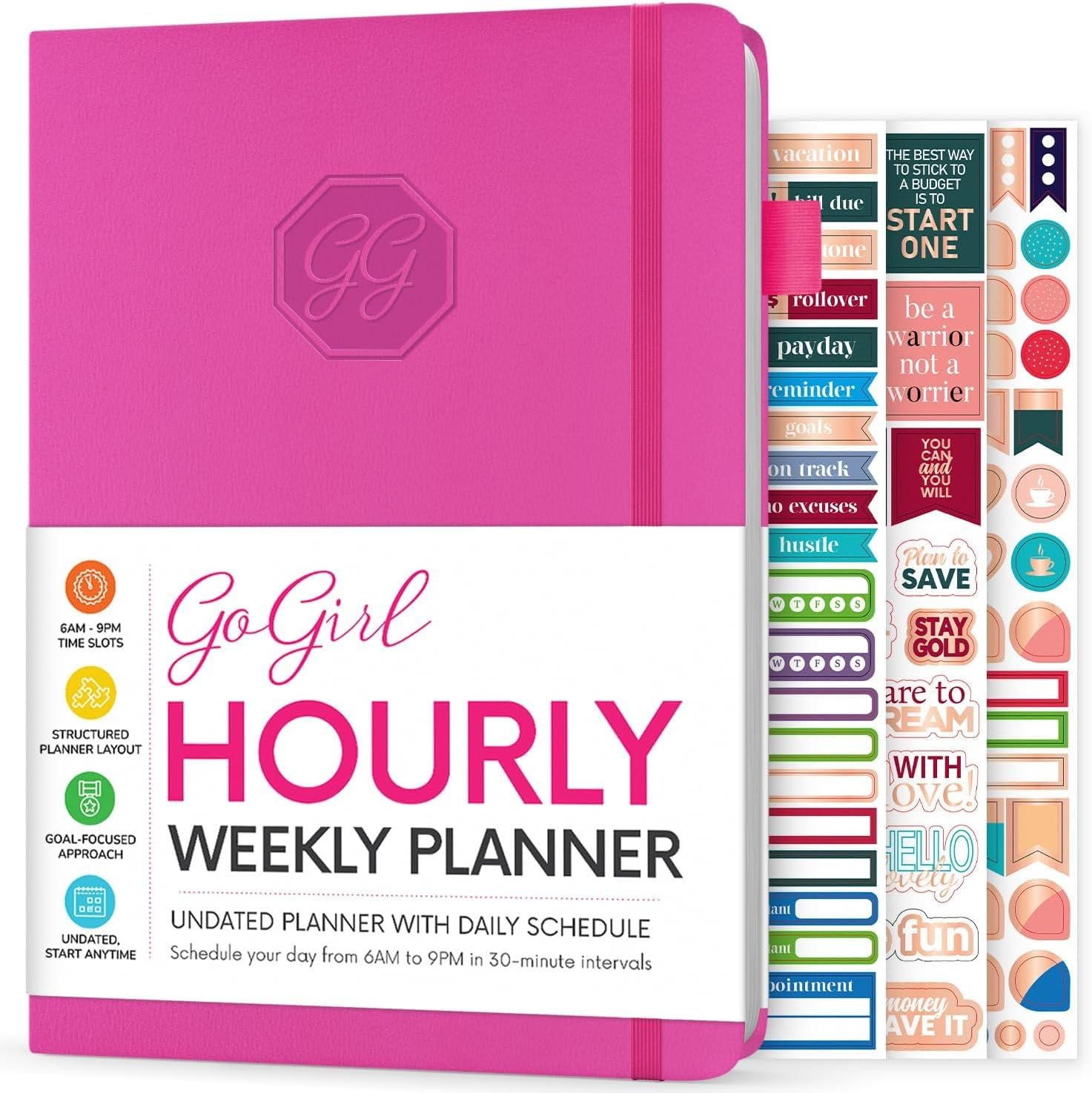 GoGirl Hourly Planner, Weekly & Daily Work Schedule Time Slots Hot Pink