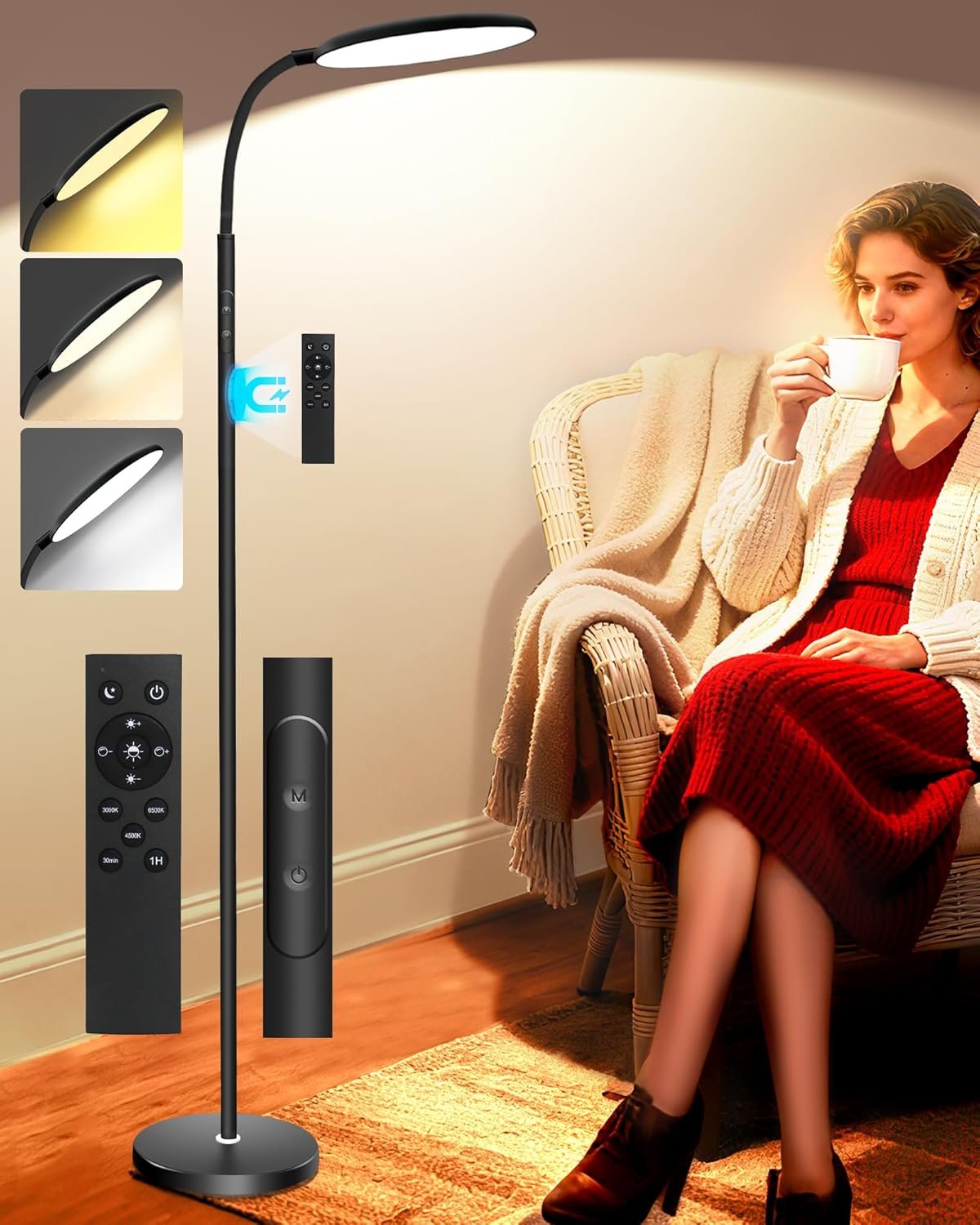 LanAqua 11000 Lux Light Therapy Lamp, UV-Free Sunlight Happy Floor Lamp