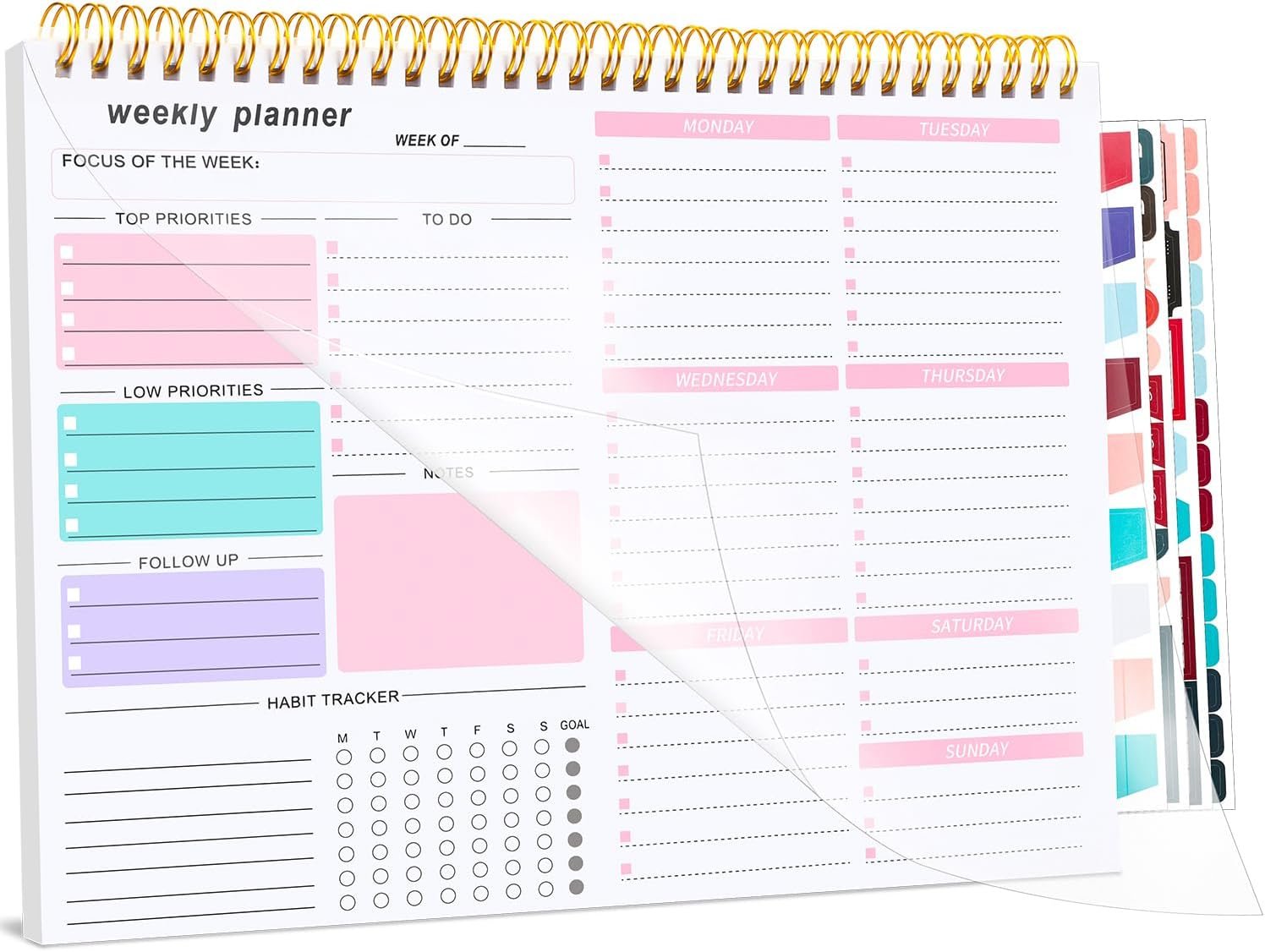 Thboxes Weekly Desk Planner, 8.5×11 In To Do List Notepad, 52 Sheets, Pink