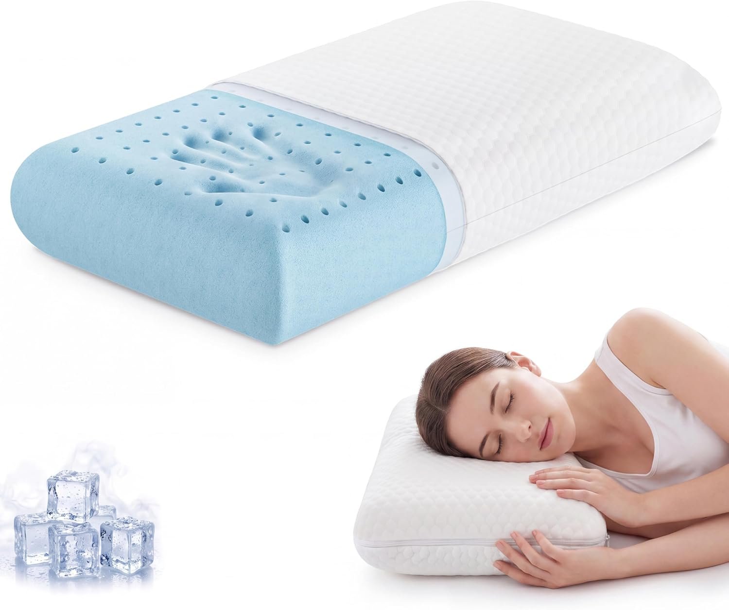 Sweetcrispy Cooling Gel Memory Foam Pillow, Neck Support for Back and Side Sleeper Adults, Medium Firm Pillow with Breathable Mesh, Removable & Washable Cover, 1 Pack White