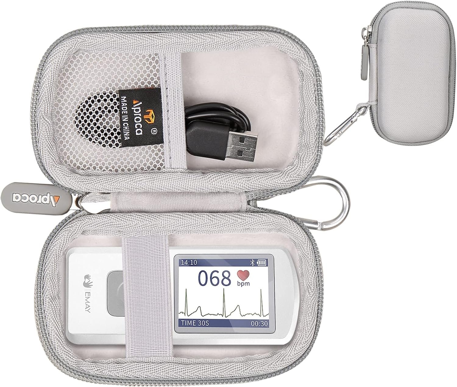 Aproca Grey Hard Carrying Travel Storage Case, for EMAY Portable ECG Monitor Wireless EKG Monitoring Devices