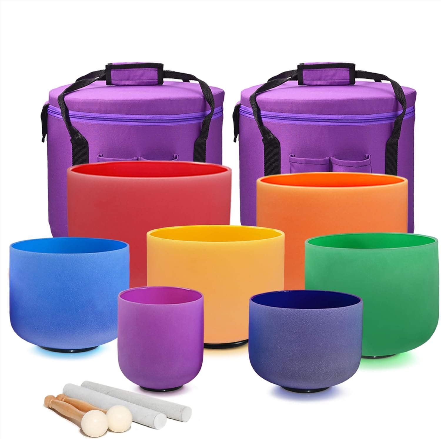 432HZ Crystal Singing Bowl Set, 6”-12”, Set of 7, Colored