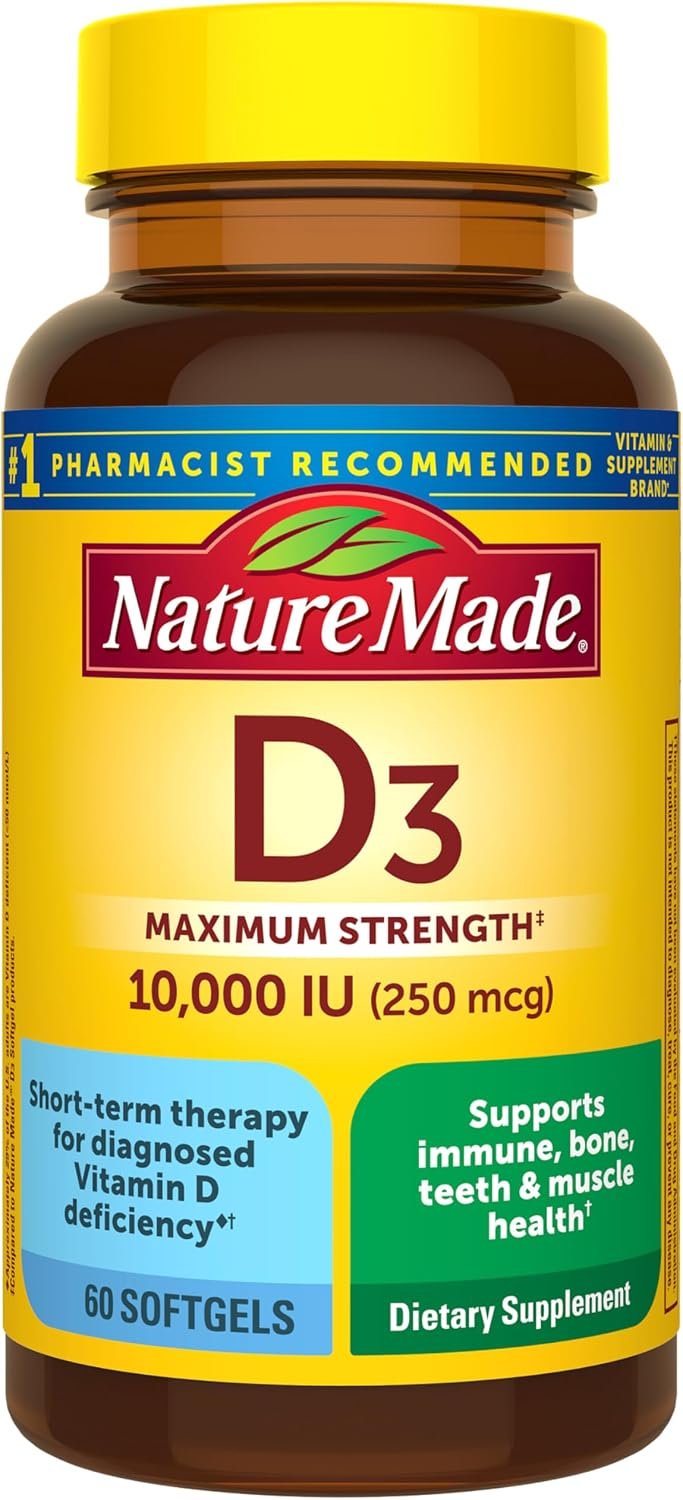 Nature Made Vitamin D3 10000 IU (250 mcg) Maximum Strength, 60 Softgels