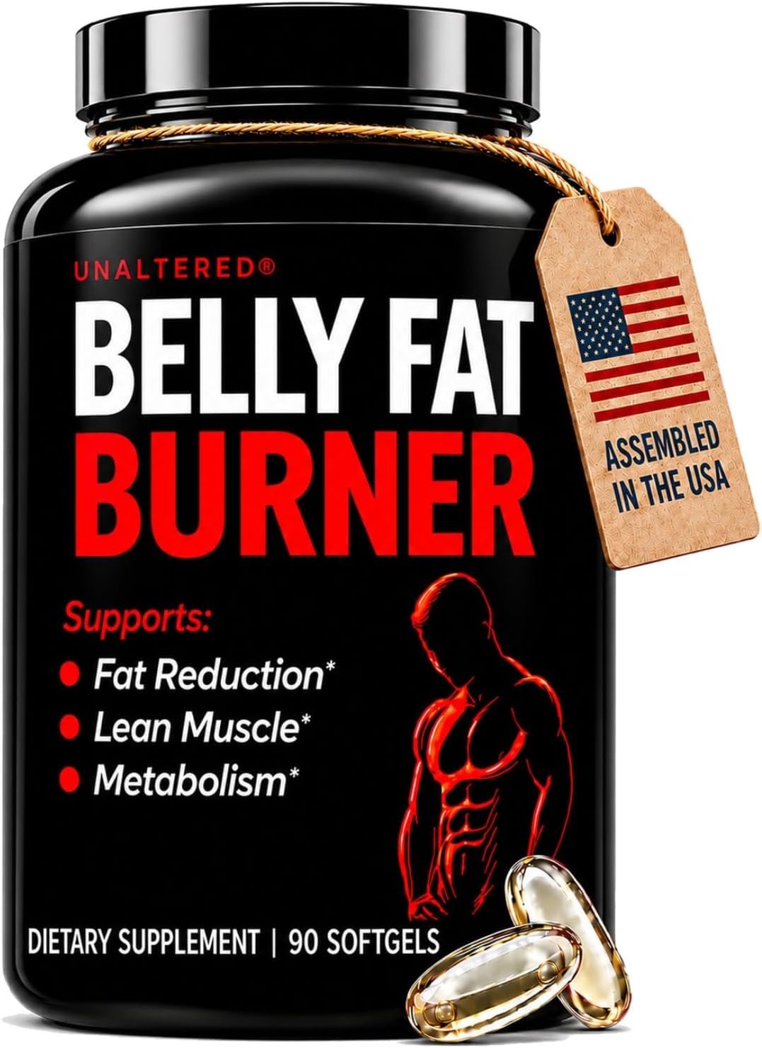 UNALTERED Belly Fat Burner for Men – Natural Weight Loss Pills to Support Reduced Body Fat, Preservation of Lean Muscle Mass, and a Healthy Metabolism – CLA Dietary Supplement – 90 Softgel Capsules