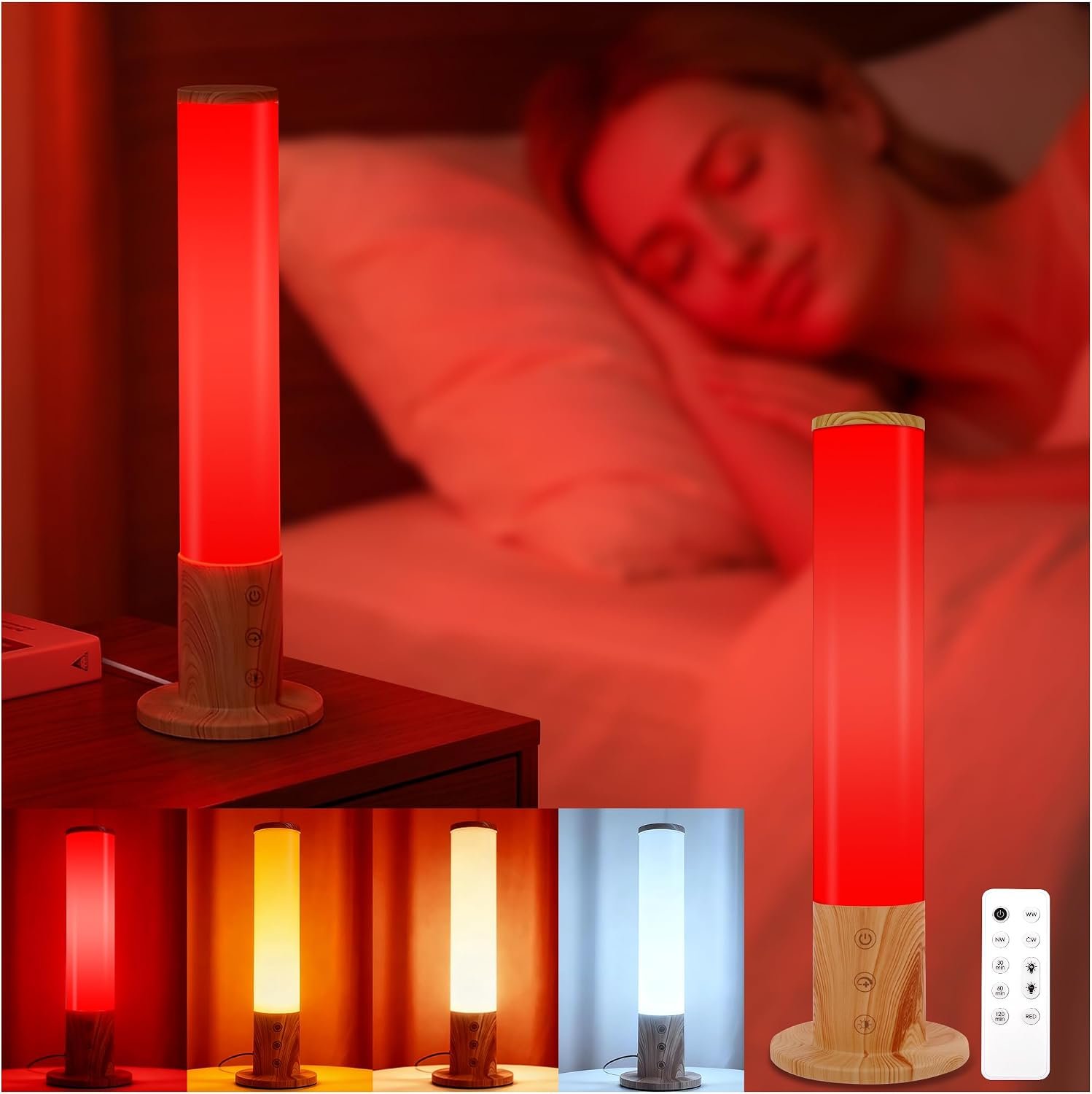 670nm Red Light & 10,000 Lux Sun Lamp, Night Light with Timer & Remote