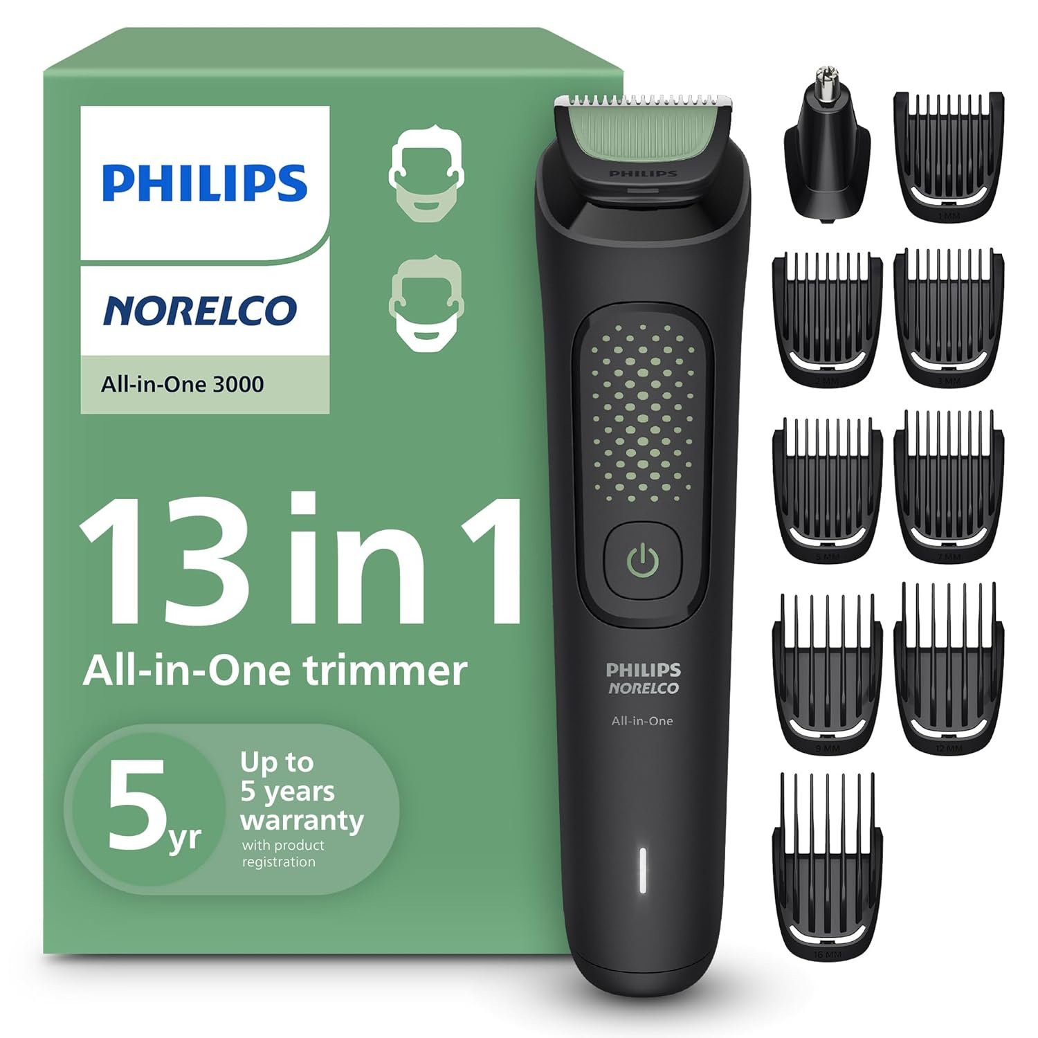 Philips Norelco All-in-One 3000 13-in-1 Trimmer, Face & Hair, Comfort Tips