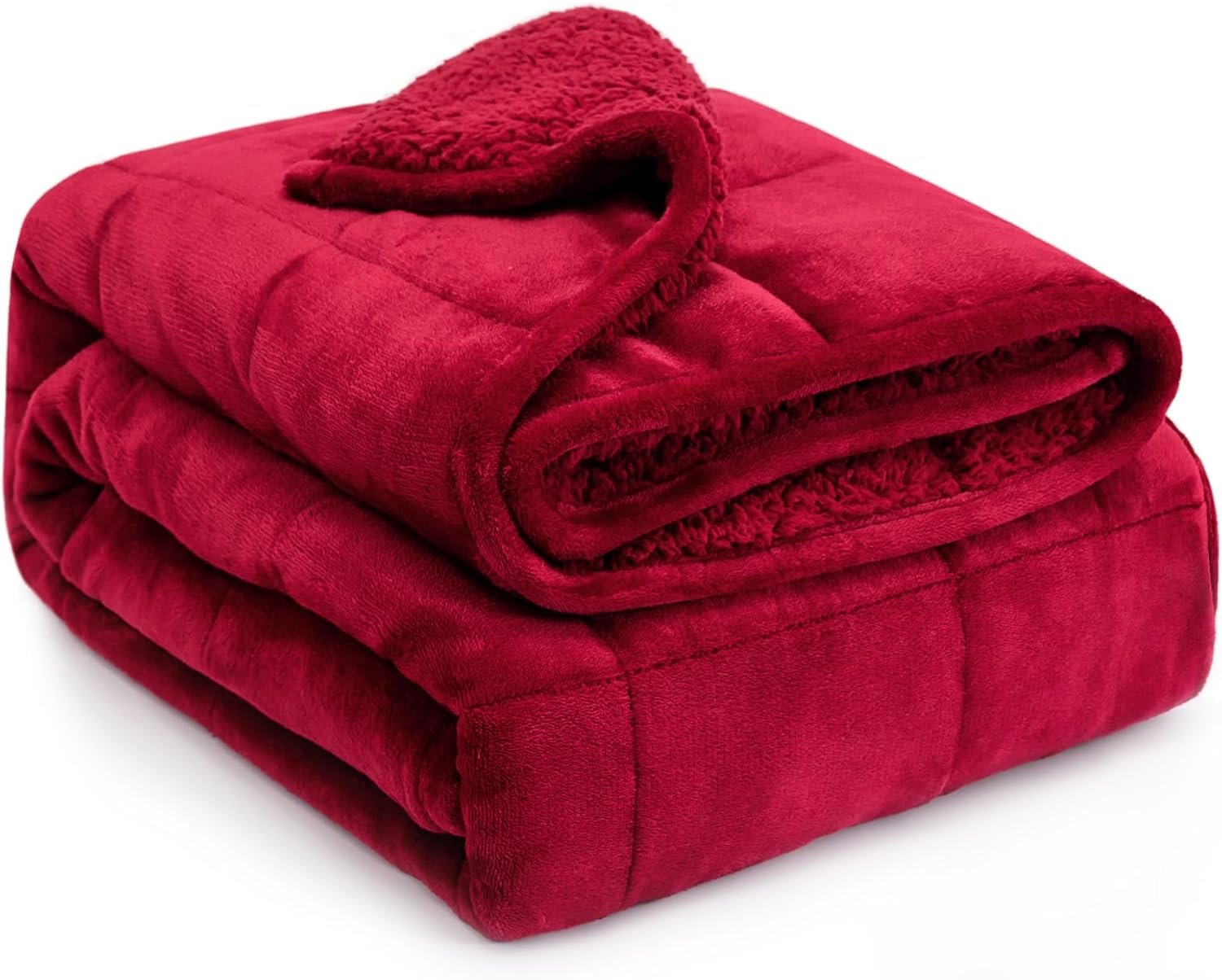 Lofus 15 lbs Weighted Blanket for Adults Queen Size 60″ x 80″, Burgundy