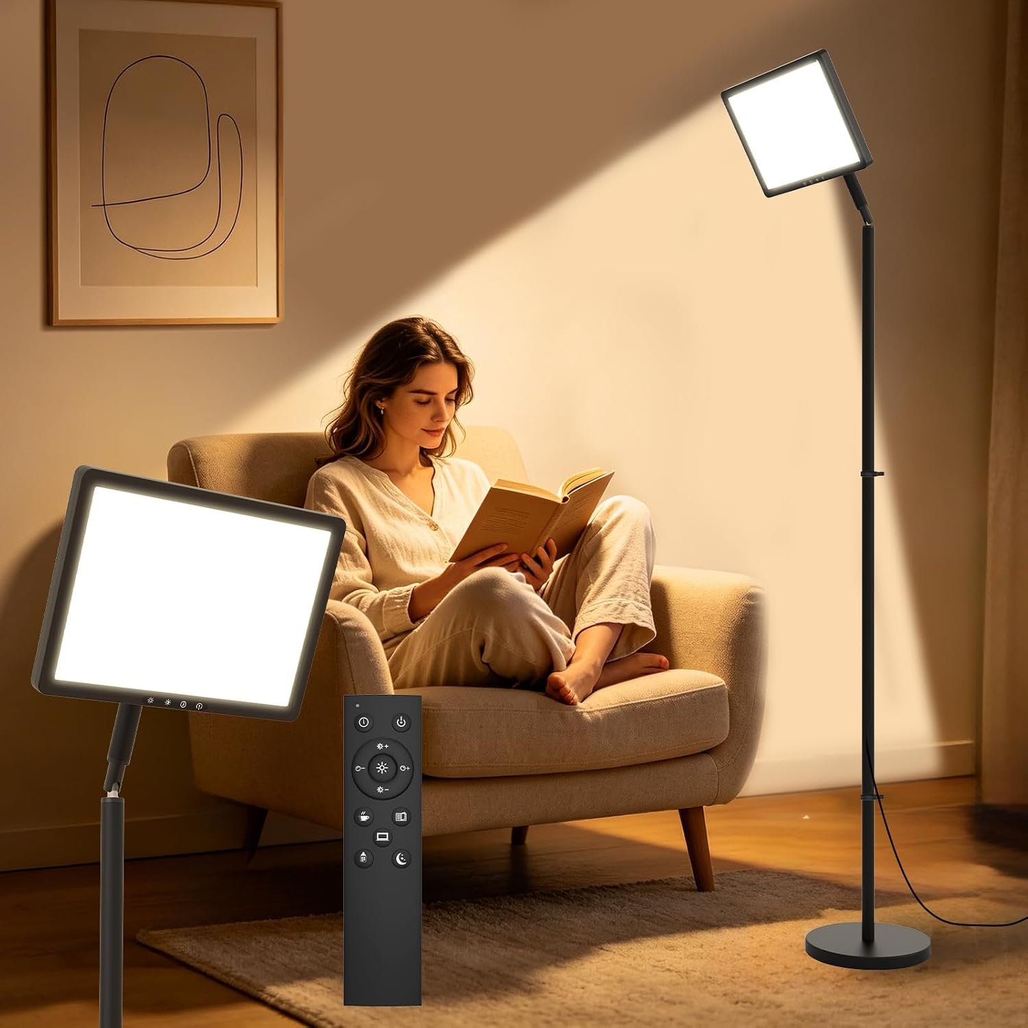 12000 Lux Full Spectrum Daylight Lamp UV-Free LED Foor Sun Lamp (Black)
