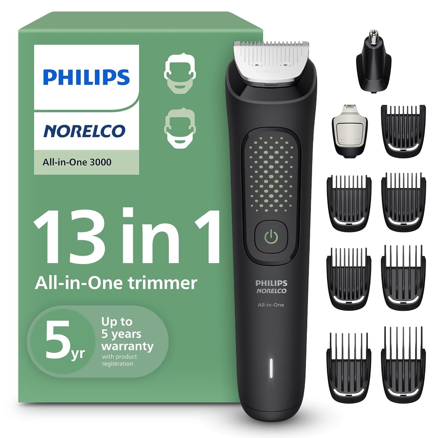 Philips Norelco All-in-One 3000 13-in-1 Trimmer, Face & Hair, Steel Blades