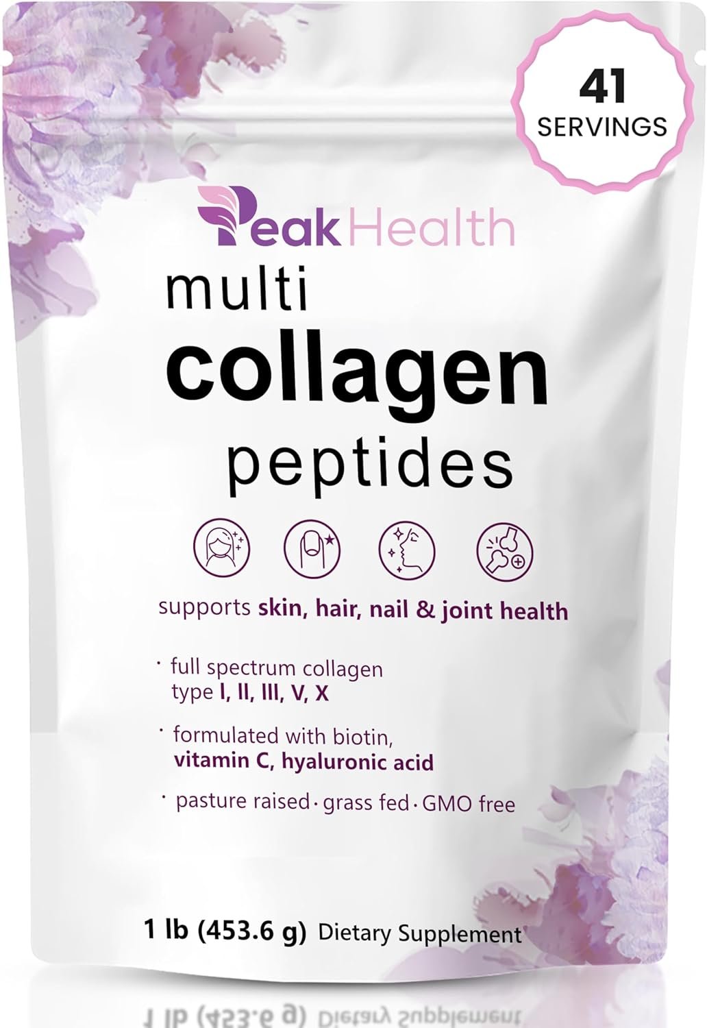 Multi Collagen Peptides Powder,1lb,Types I, II, III, V & X, 41 Servings