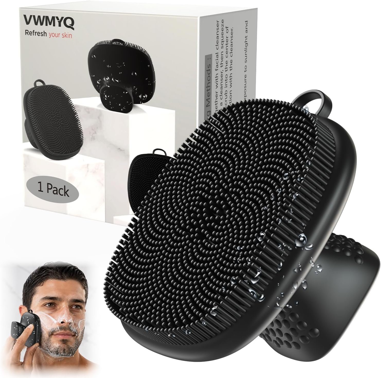 VWMYQ Silicone Face Scrubber for Men & Women, Manual Waterproof Facial Cleansing Brush for Exfoliating‑Black