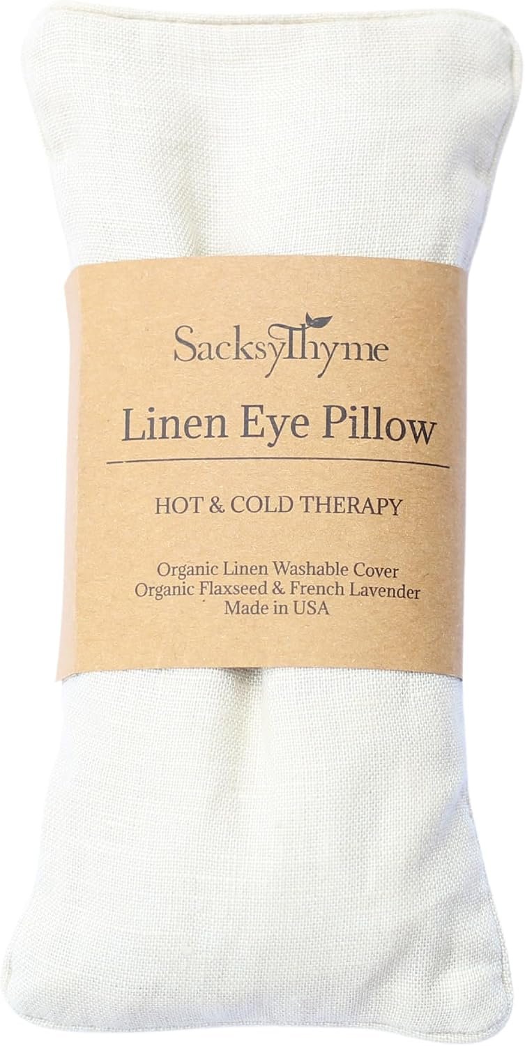 Sacksy Thyme Organic Linen Eye Pillow – Lavender & Flaxseed for Relaxation, Yoga, Stress Relief – Microwavable Heating Pad & Cool Compress – Made in USA – Gifts for Meditation