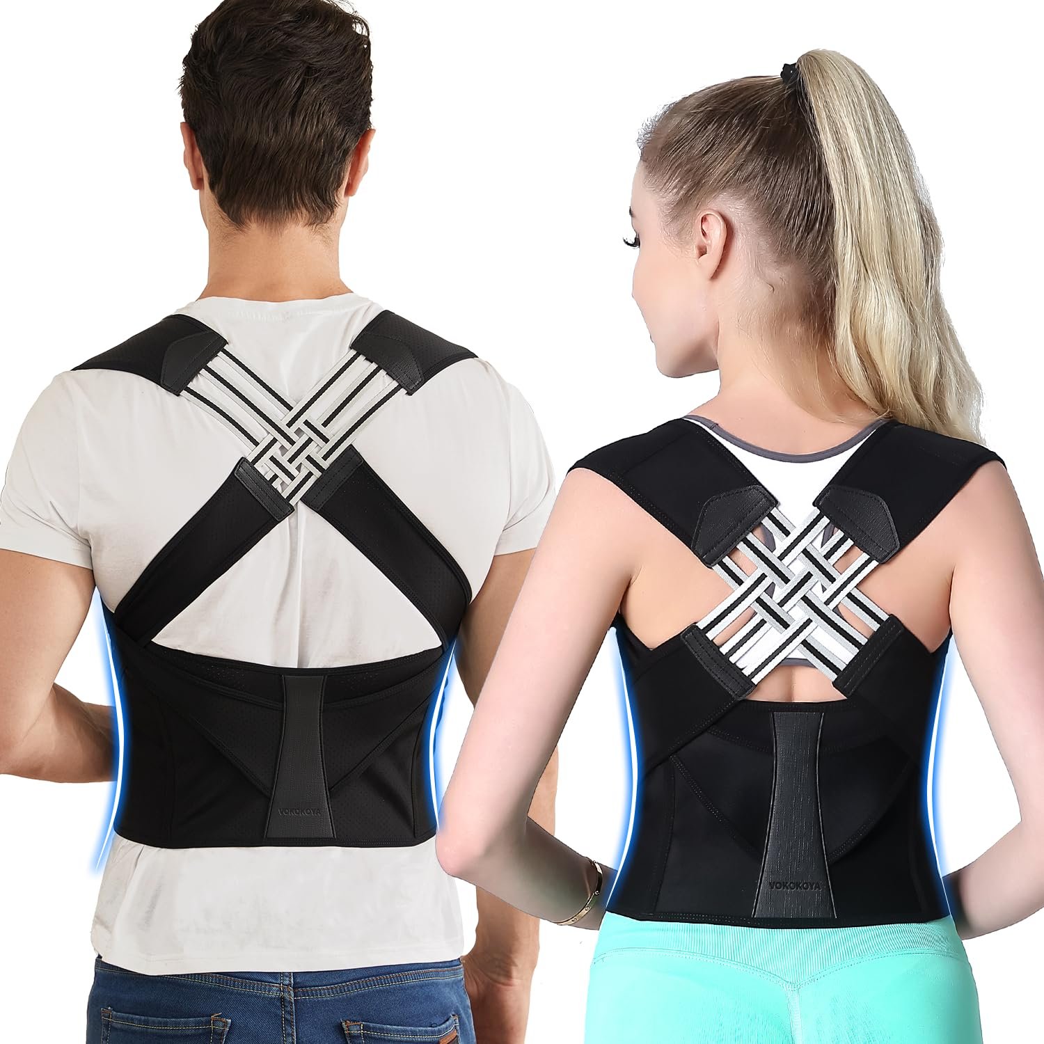 VOKOKOYA Posture Corrector for Women and Men,Adjustable Shoulder Straightener,Back Support Brace,Upper Spine scoliosis, hunchback Black Medium