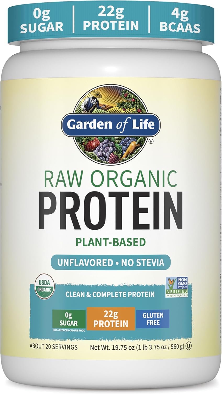 Garden of Life Raw Organic Protein Powder, Vegan, Unflavored, 20 Servings