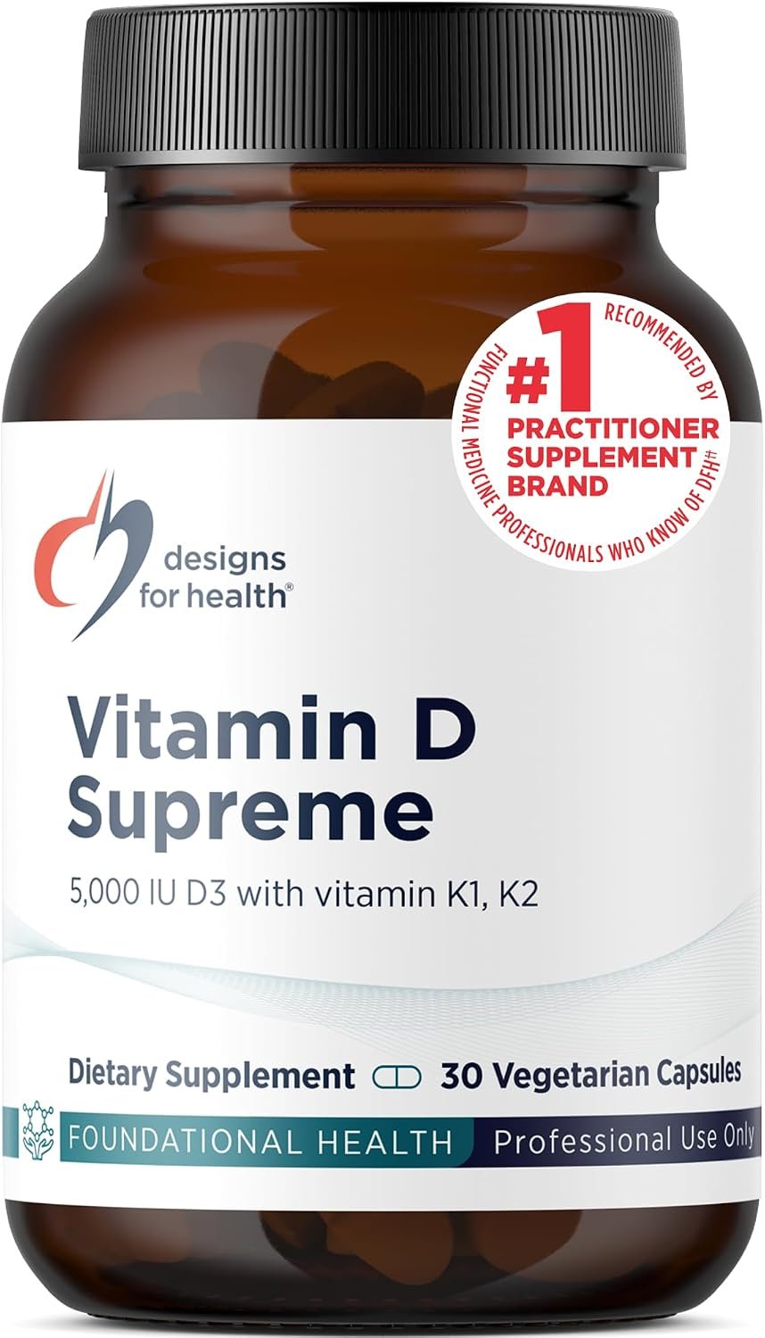 Designs for Health Vitamin D Supreme – Vitamin D 5000 IU with 2000mcg Vitamin K as MK4 for Bone Health, Heart Health, Mood & Immune Support – Vitamin D3 Enhanced with GG Supplement (30 Capsules)