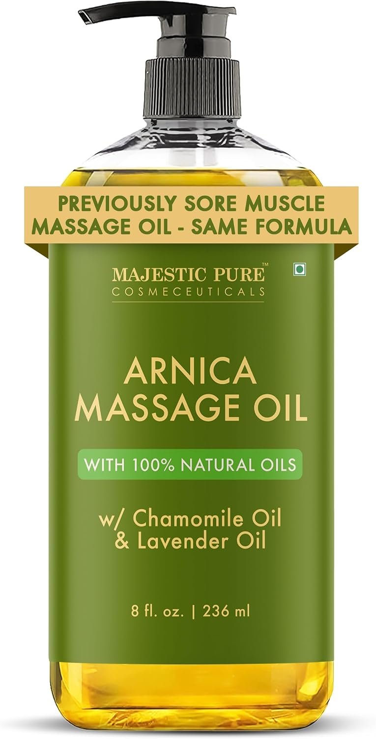 Majestic Pure Arnica Sore Muscle Massage Oil for Massage Therapy – 8 Fl Oz